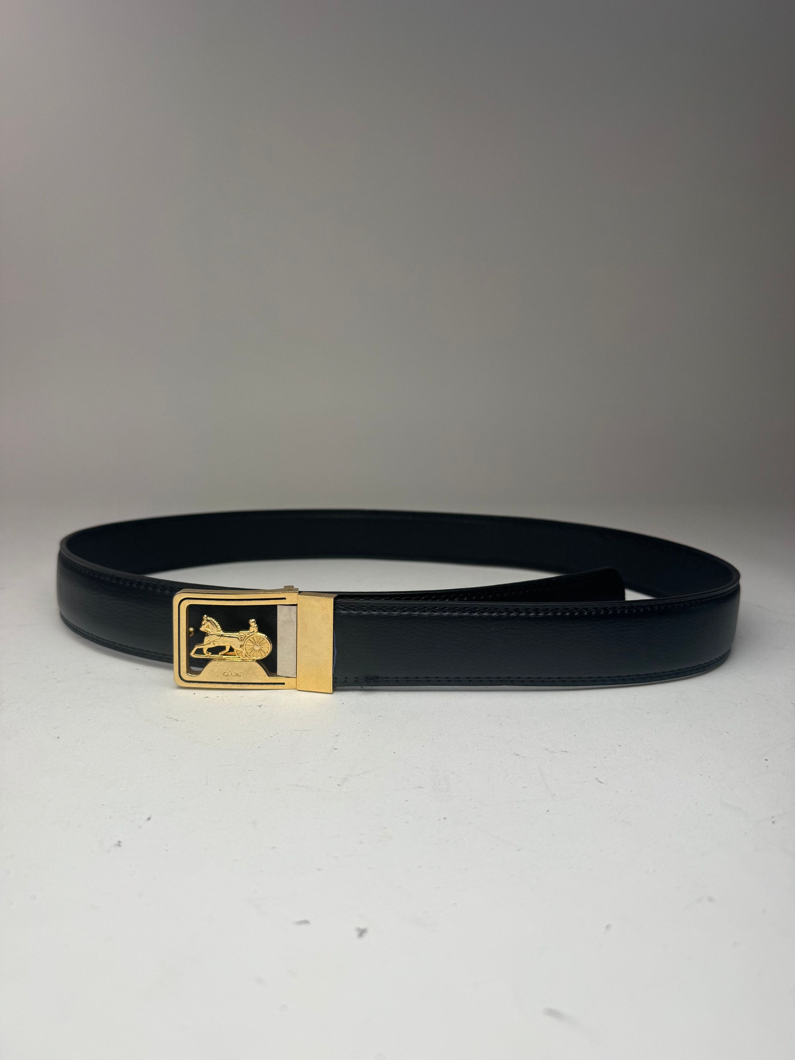 Vintage Carriage Logo Leather belt black