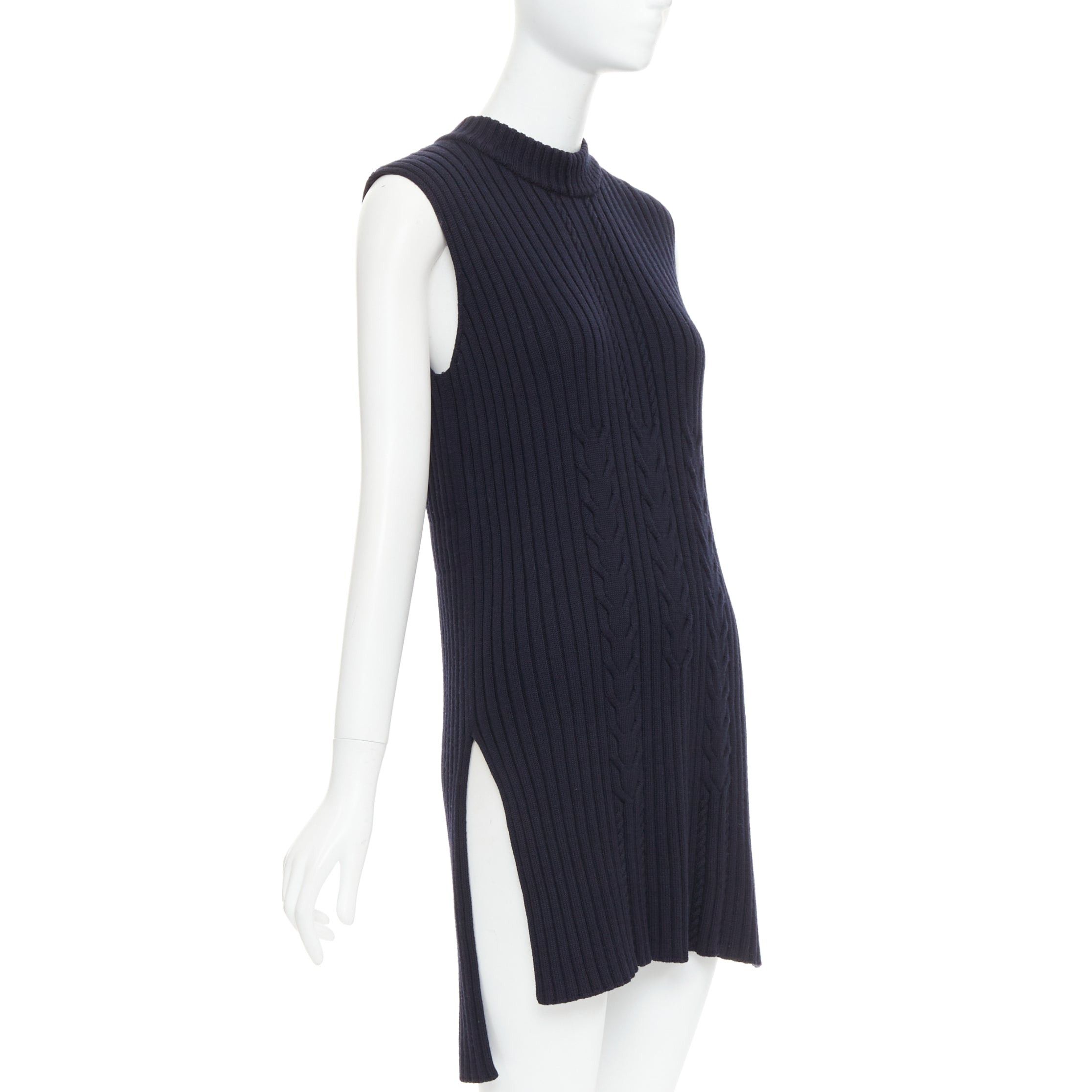 Celine OLD CELINE Phoebe Philo 2013 navy wool contour cable knit vest dress S Size S / US 4 / IT 40 - 1 Thumbnail