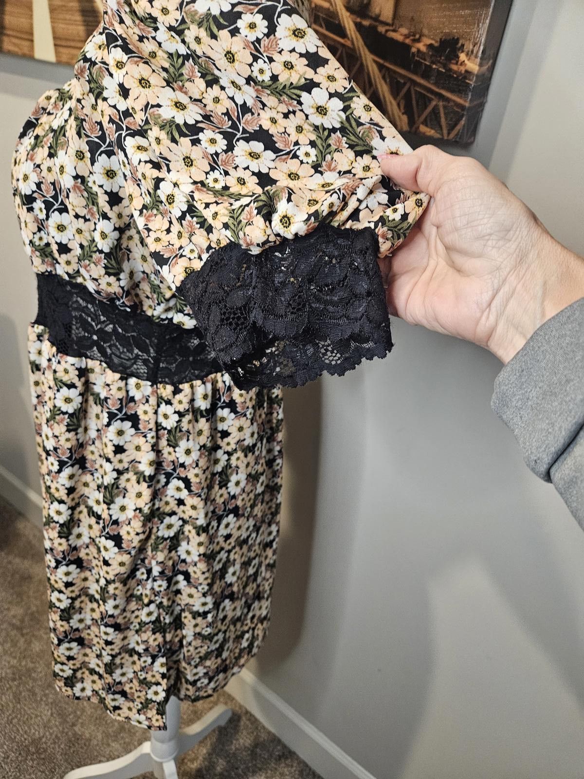 Designer 3rd + Malt Floral Print Dress with Lace Waistline #406 Size L / US 10 / IT 46 - 3 Thumbnail