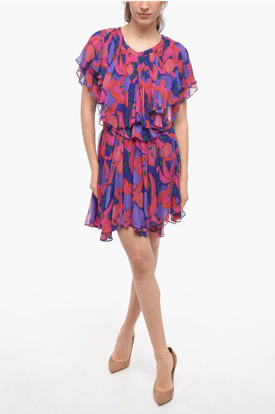 image of Isabel Marant Silk Chiffon Amelie Dress With Ruffles in Pink, Women's (Size Medium)