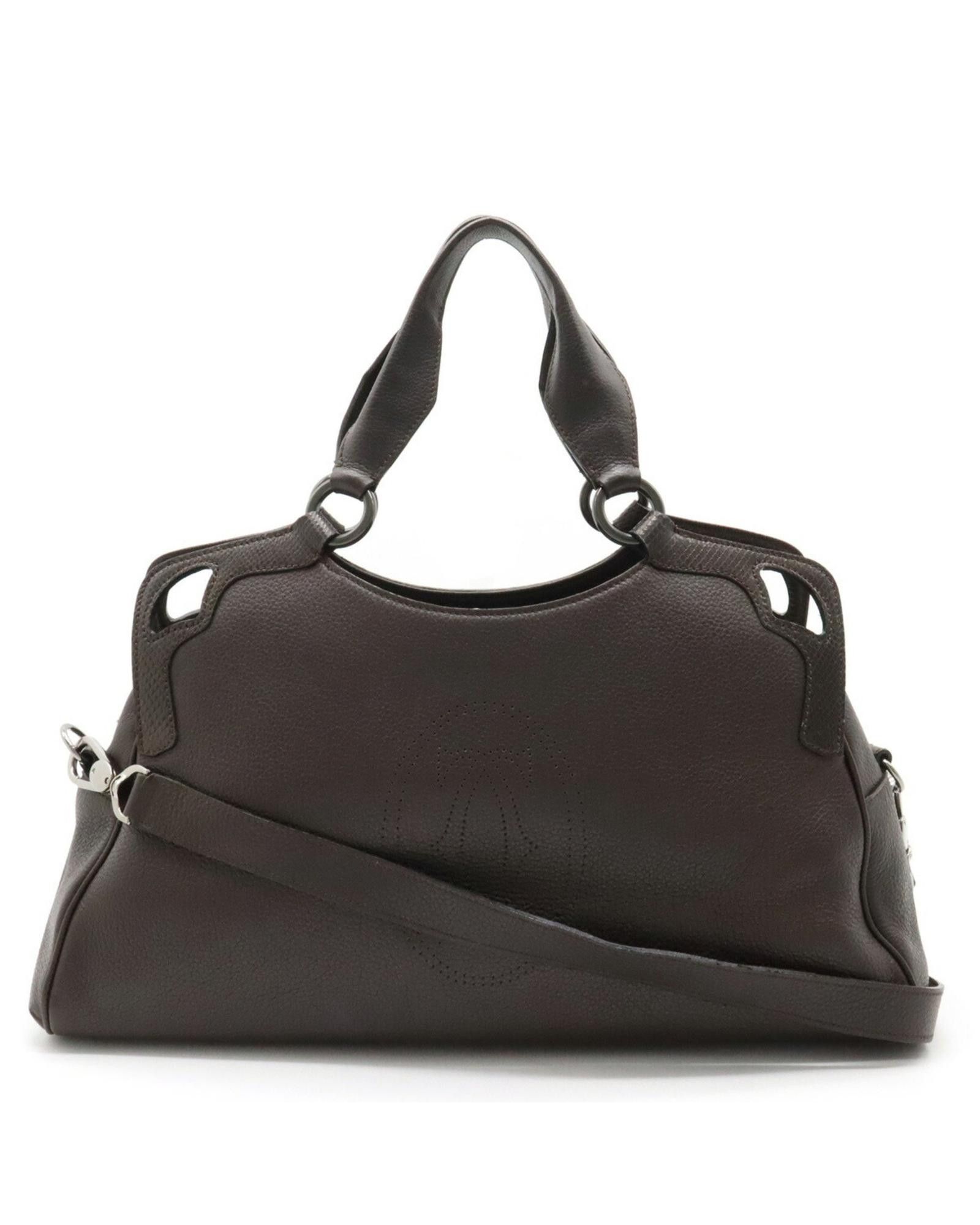 image of Cartier Luxurious Dark Brown Leather Handbag With Outer Zipper Pockets, Women's