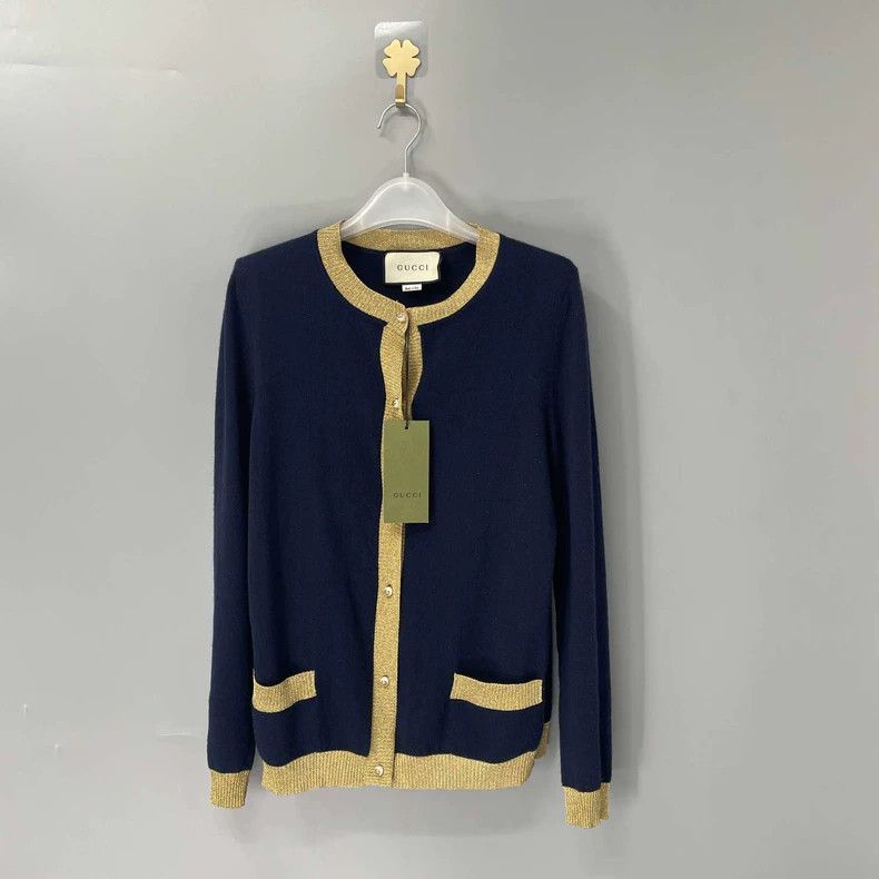 Gucci Gucci Black gold-trim knitted cardigan jacket 2502-Nextarro Size US L / EU 52-54 / 3 - 1 Thumbnail