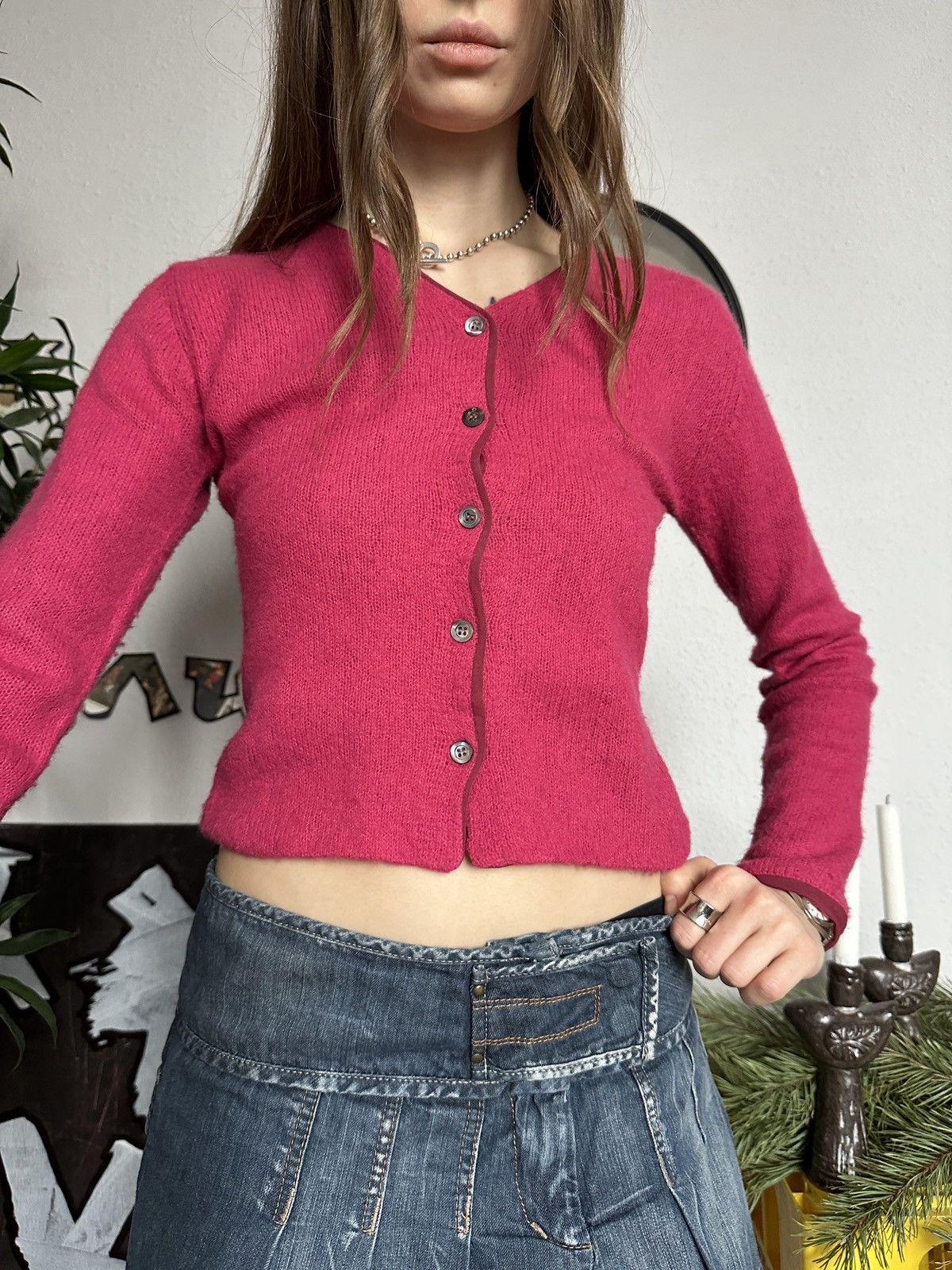 Japanese Brand Gas Merino Wool Cute Baby Doll Knit Mesh Inside Cardigan Size S / US 4 / IT 40 - 3 Thumbnail