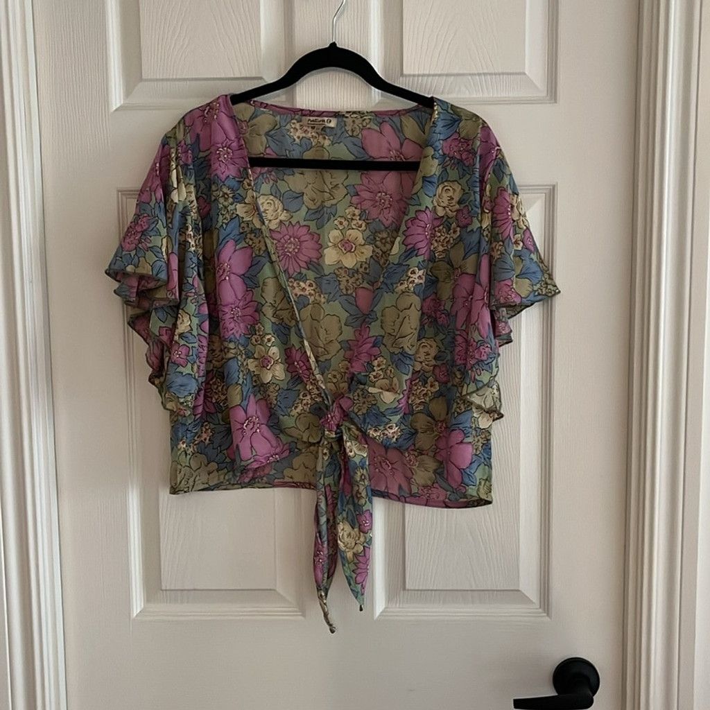Other Floral Tie Front Wrap Short Sleeve Wrap/Blouse/Kimono Size XL / US 12-14 / IT 48-50 - 6 Thumbnail