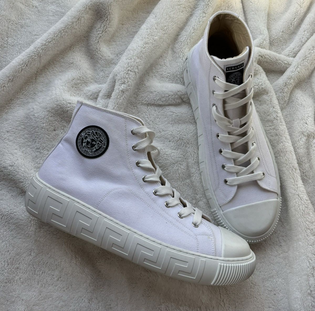 Versace White Circle Medusa Logo High Tops