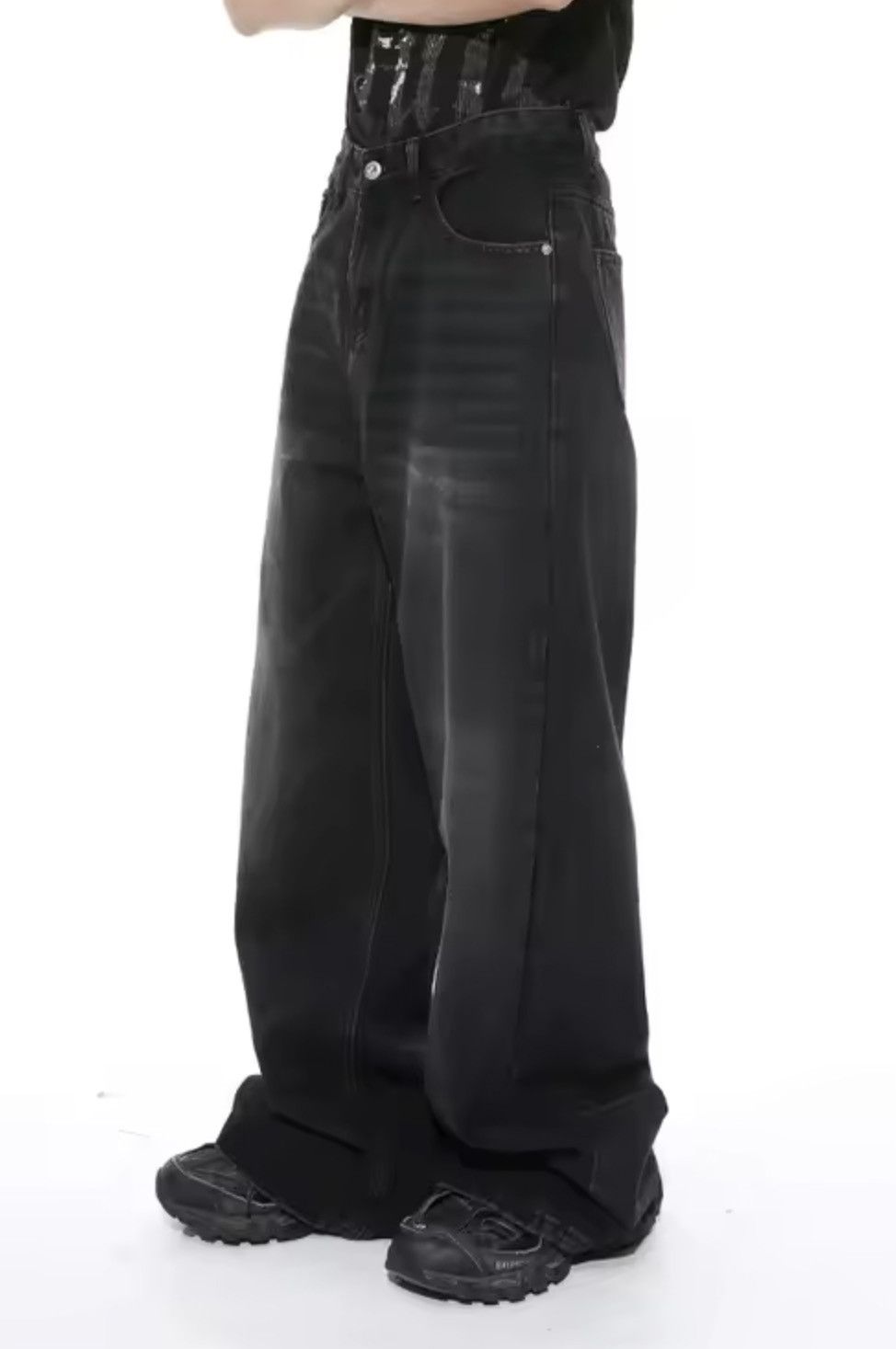 Japanese Brand Kitajima x zai Black Baggy Washed Denim Jeans Size US 31 - 2 Thumbnail