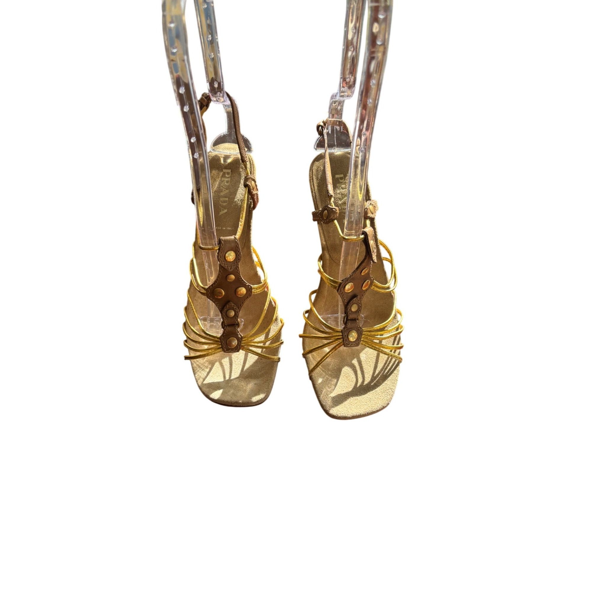 Prada Prada Womens Yellow & Brown Strappy Stiletto Heels Size 38 Size US 8 / IT 38 - 4 Thumbnail