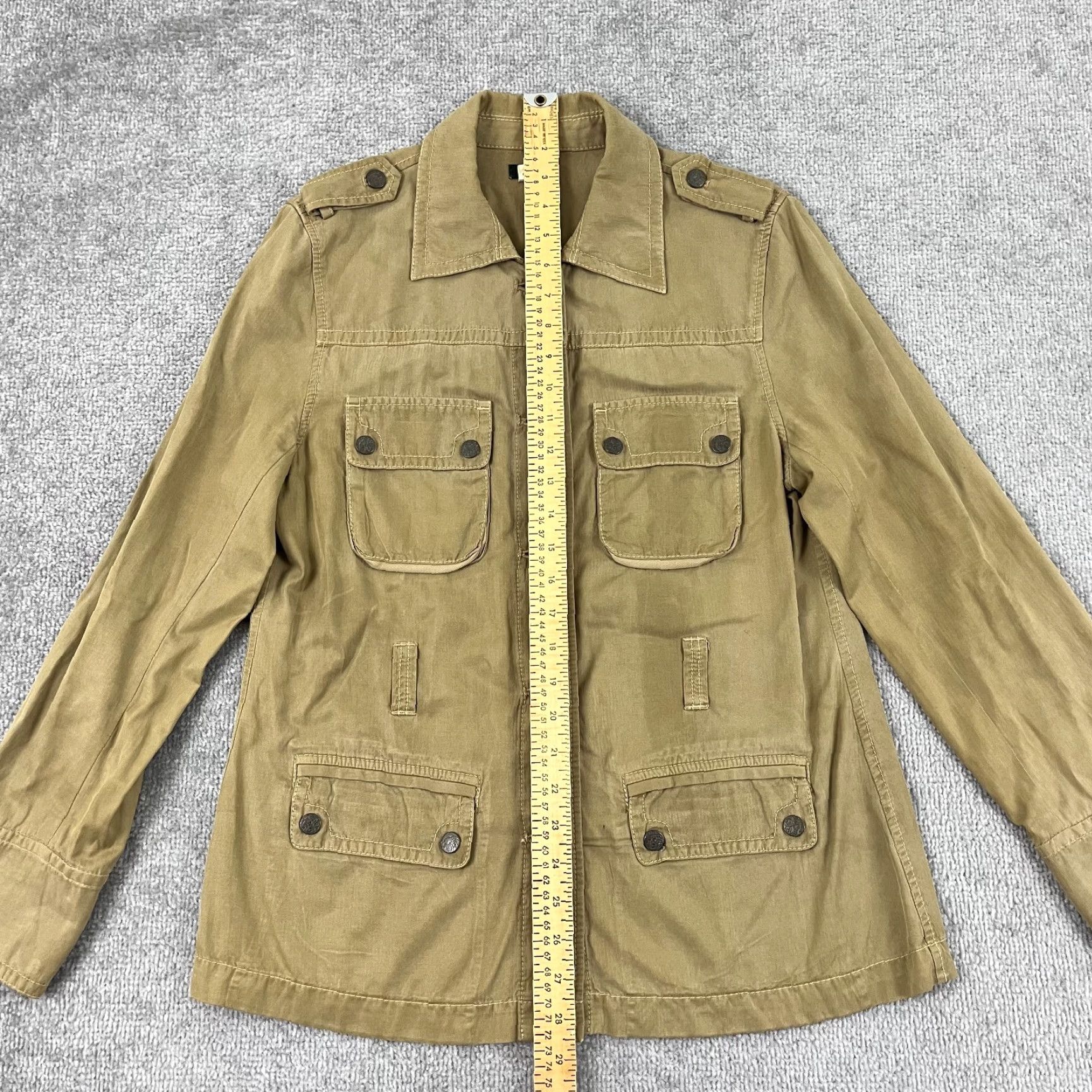 J.Crew J.CREW Shirt Womens Large Brown Silk Cotton Safari Button Up Pockets Epaulets Size M / US 6-8 / IT 42-44 - 3 Thumbnail