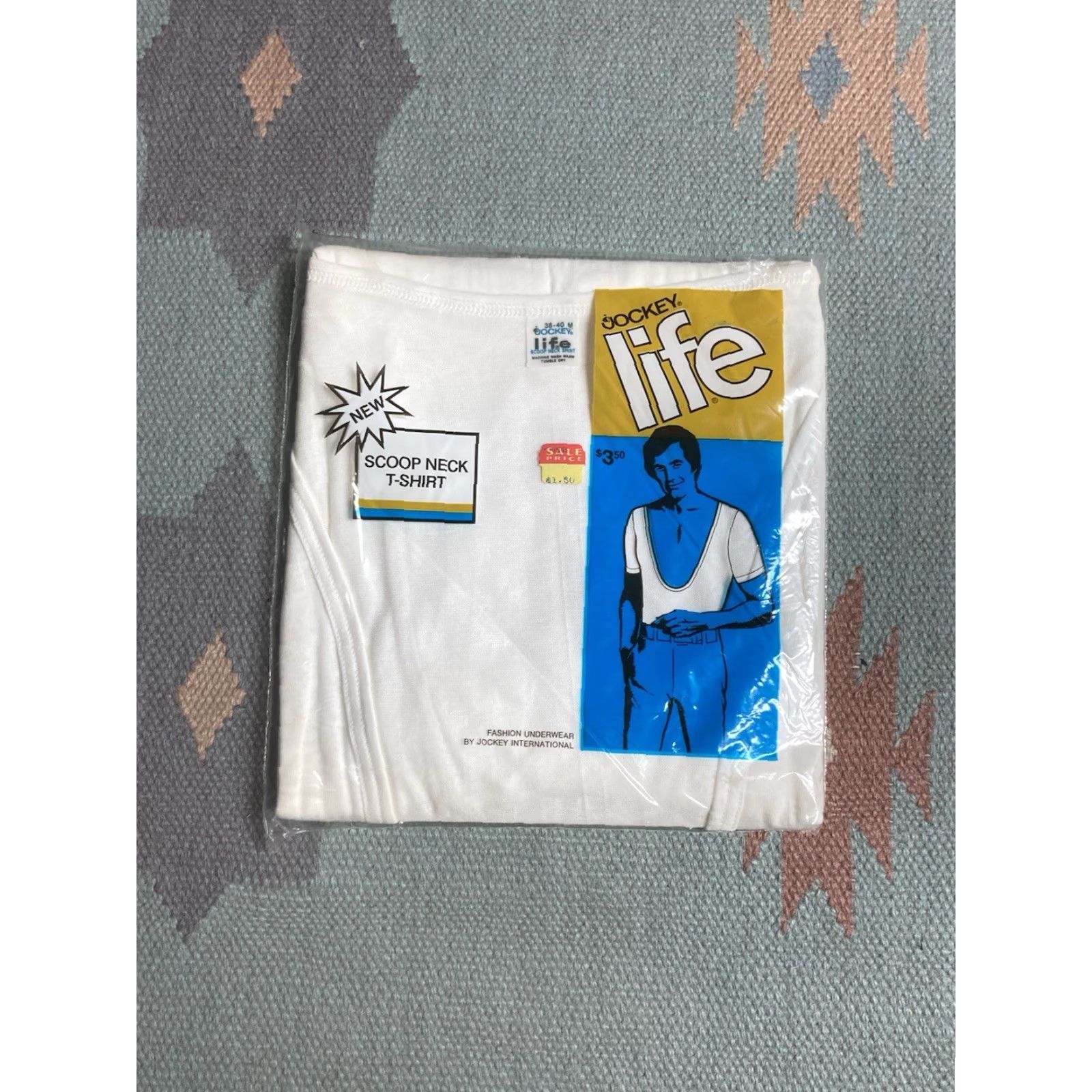 Jockey VINTAGE 70s Jockey T-Shirt White M Deadstock Scoop Neck Men Medium Blank Sealed Size US M / EU 48-50 / 2 - 2 Thumbnail