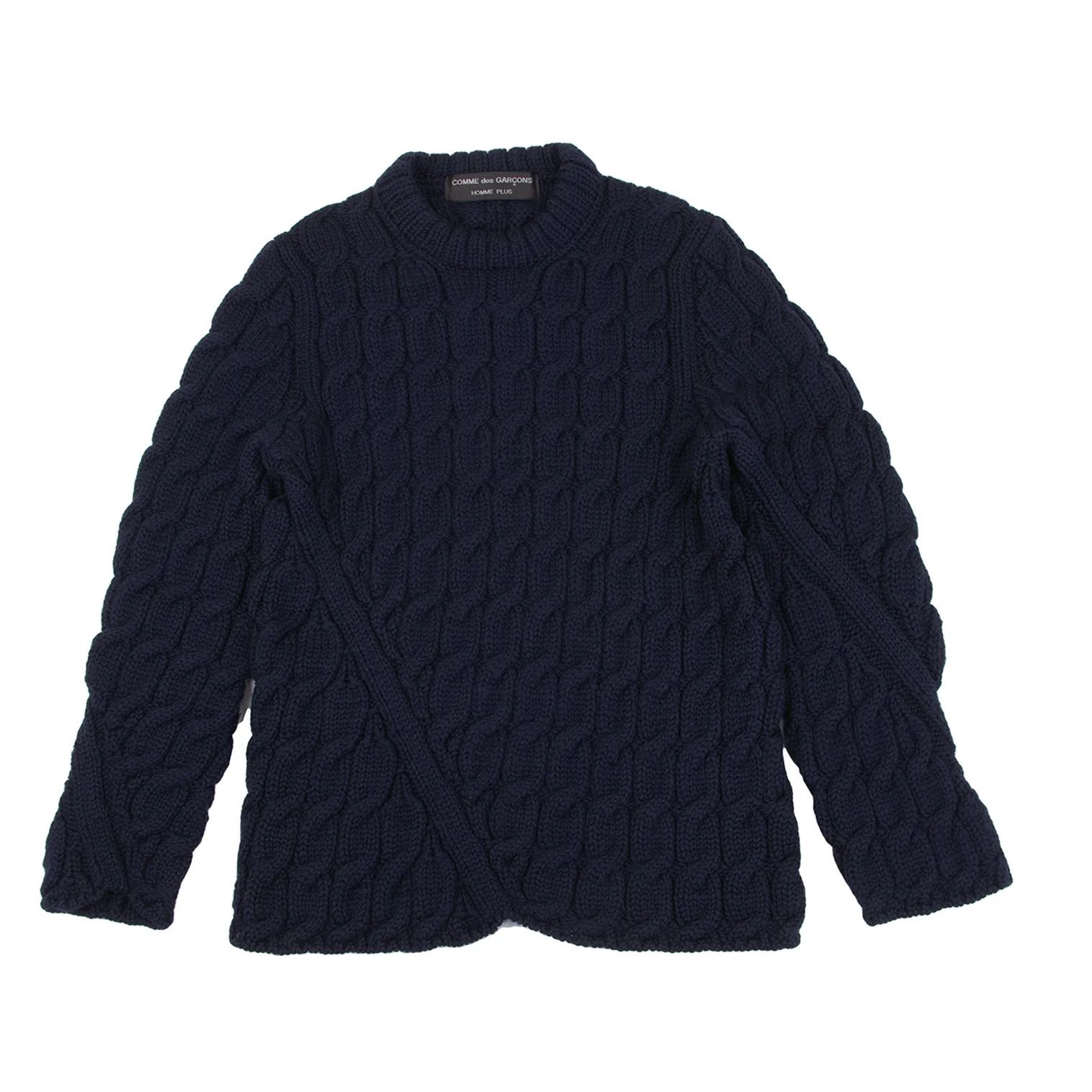 Comme des Garcons Homme Plus Wool Bias Cut Cable Knit Sweater in Navy, Size M Size US M / EU 48-50 / 2 - 1 Thumbnail