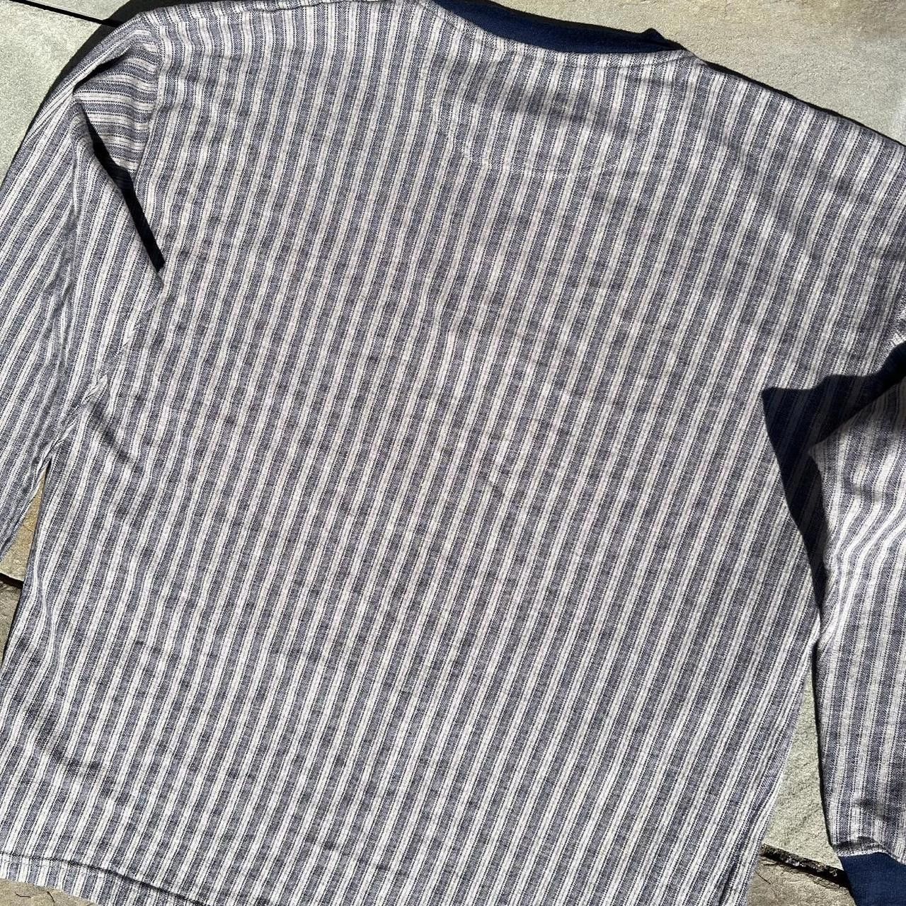 Vintage Vintage 90s Blue Tan Grey Vertical Striped Henley Size US L / EU 52-54 / 3 - 6 Thumbnail