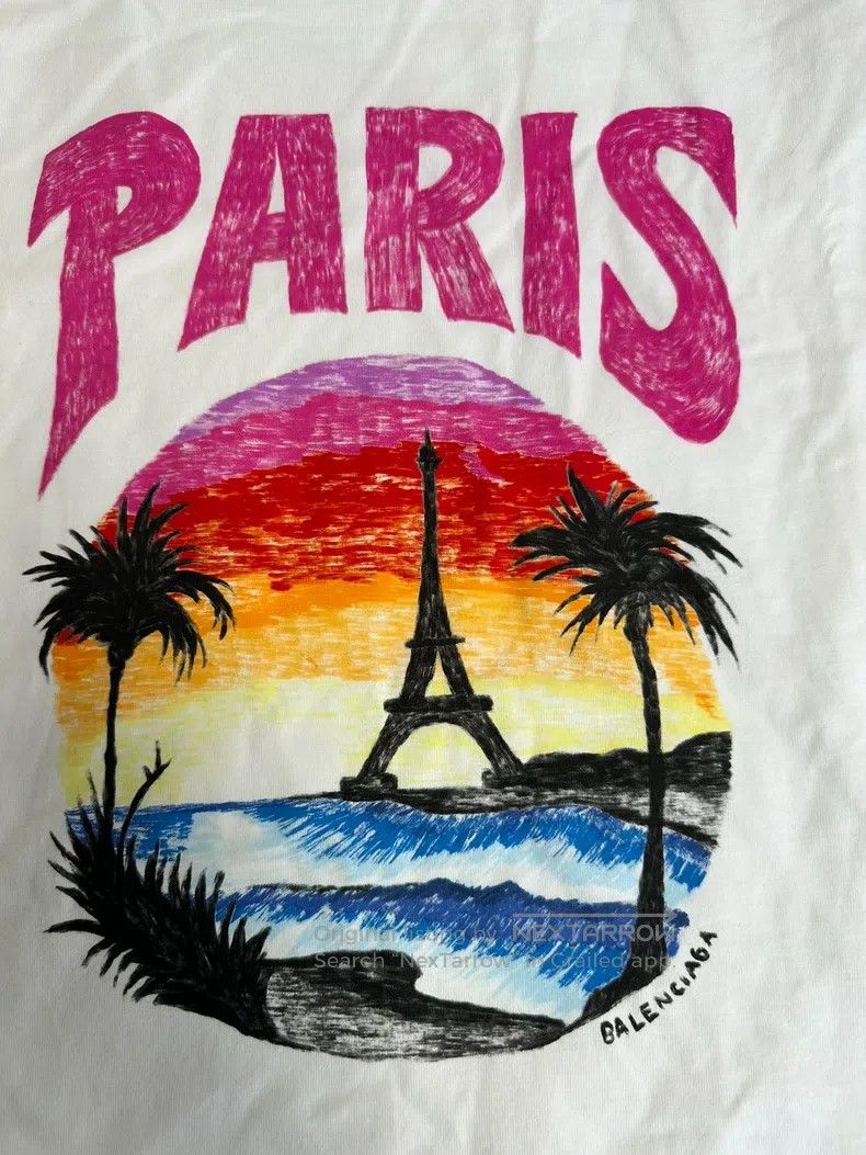 Balenciaga Balenciaga Hand-painted letter beach pattern print T-shirt Size US L / EU 52-54 / 3 - 3 Thumbnail