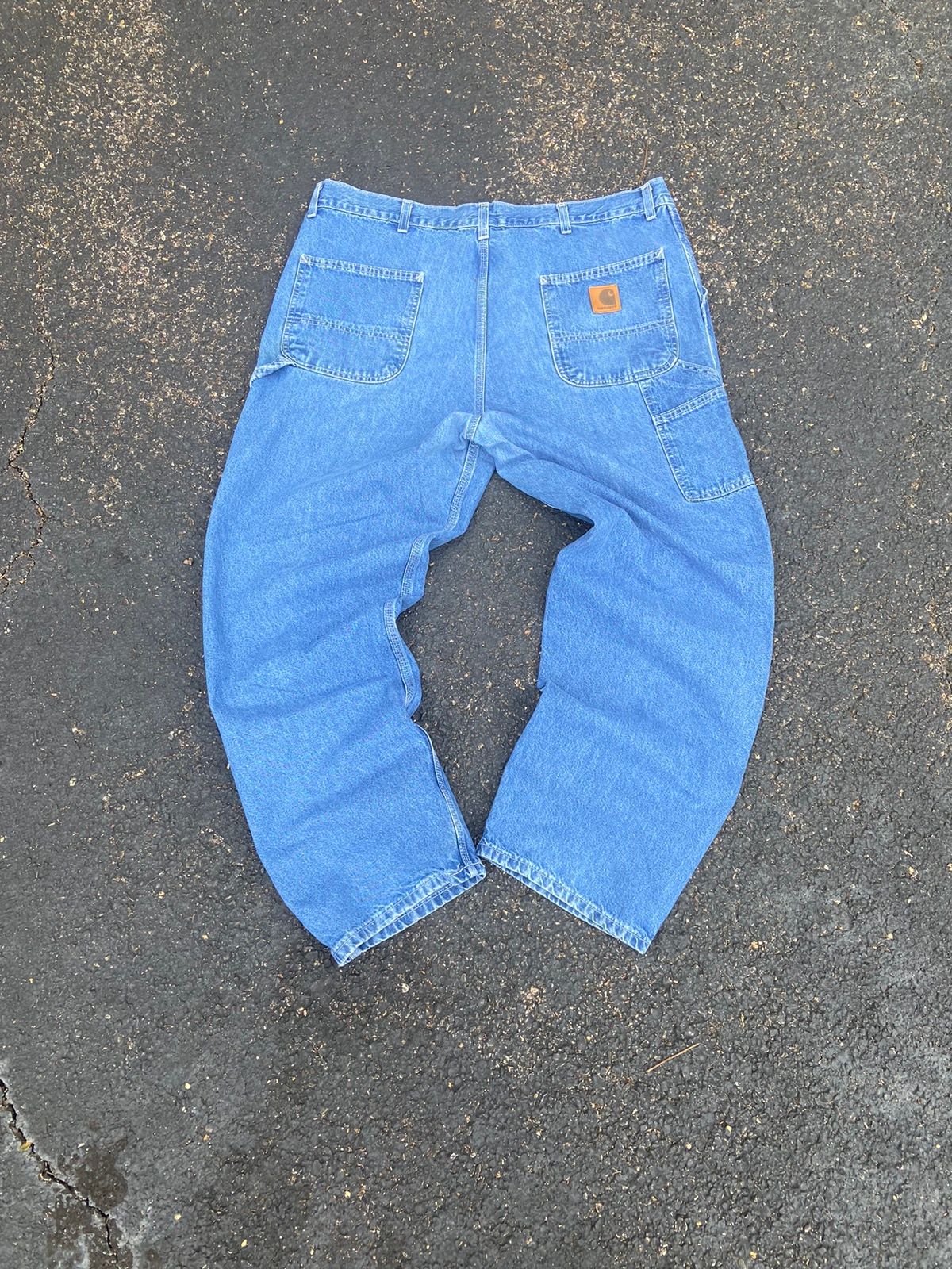Pre-owned Carhartt X Vintage Crazy Vintage Baggy 90's Faded Carhartt Blue Jeans 42x32 Usa