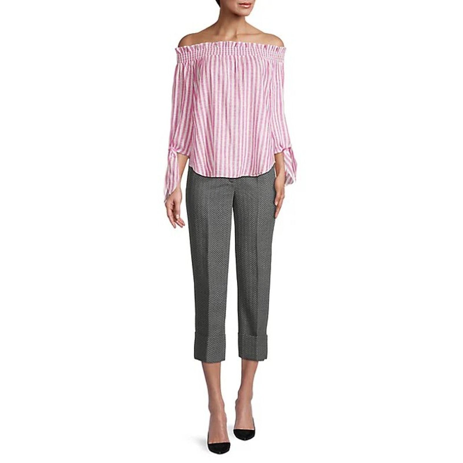 Michael Kors Michael Kors Women Linen Off-the-Shoulder Blouse Size M Size M / US 6-8 / IT 42-44 - 4 Thumbnail