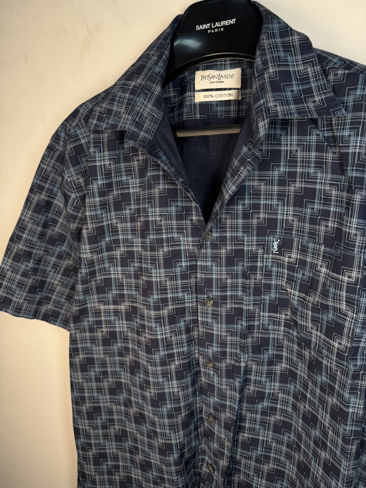 Yves Saint Laurent Summer YSL Shirt Matrix Logo Button Up Collar Shortsleeve Size US L / EU 52-54 / 3 - 9 Thumbnail