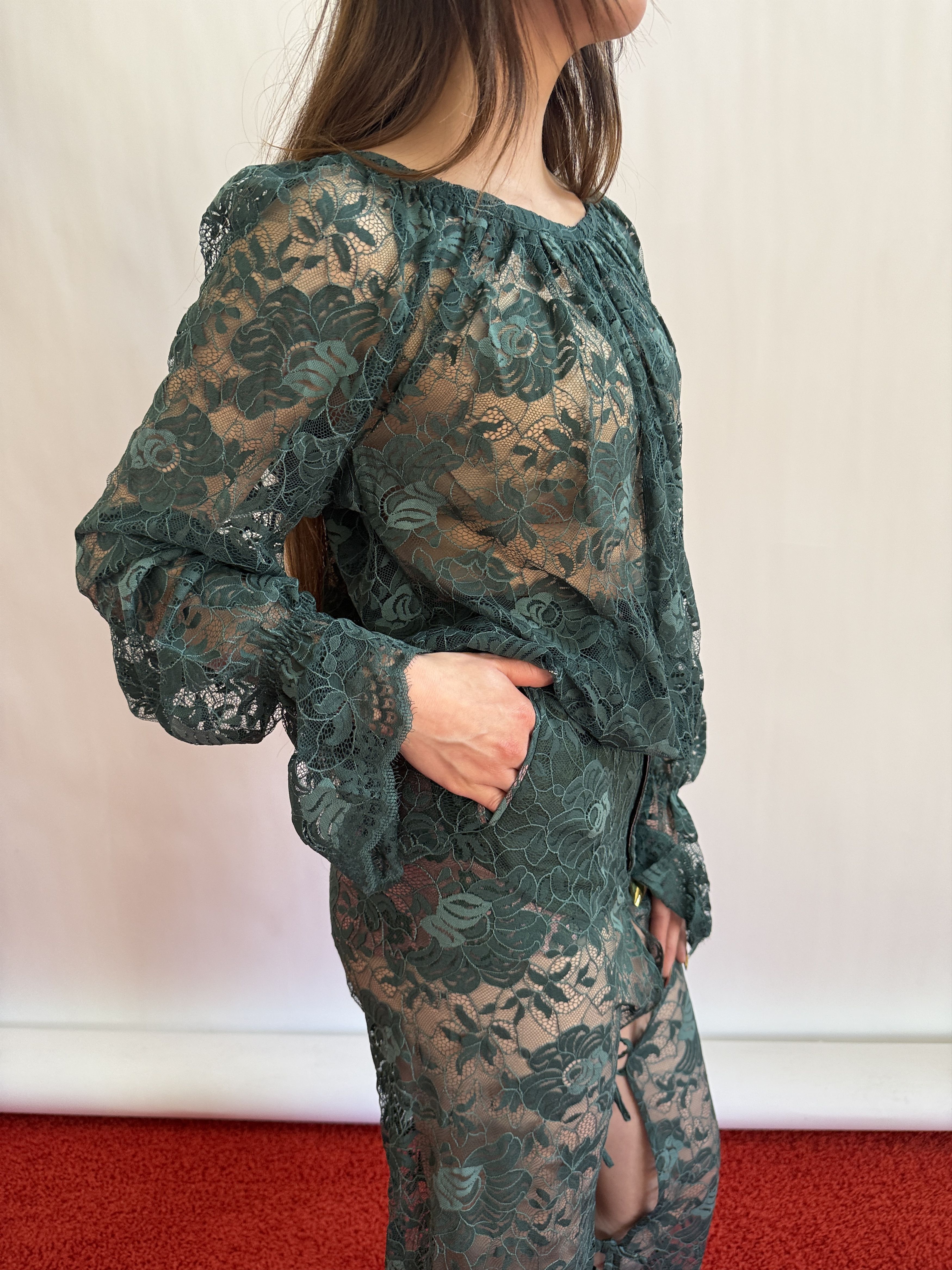 Vivienne Westwood 2019 Green Lace top w/ Oriental Pink - I have the set Size S / US 4 / IT 40 - 3 Thumbnail