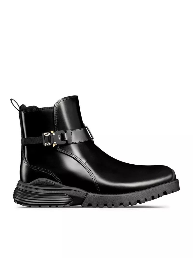 DIOR Black Pol. Leather Combat Jodhpur Boots New Auth