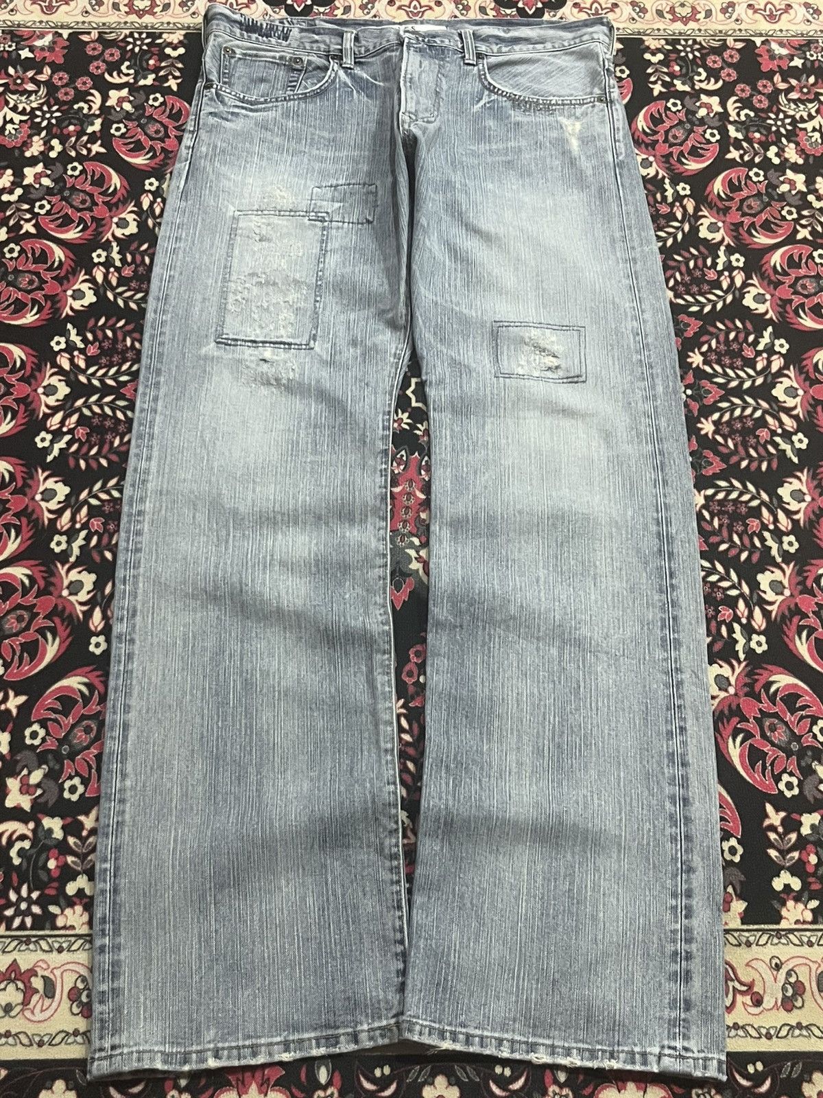 Edwin Vintage Edwin XVS Light Blue Sashiko Patchwork Loose Jeans Size US 34 / EU 50 - 1 Thumbnail