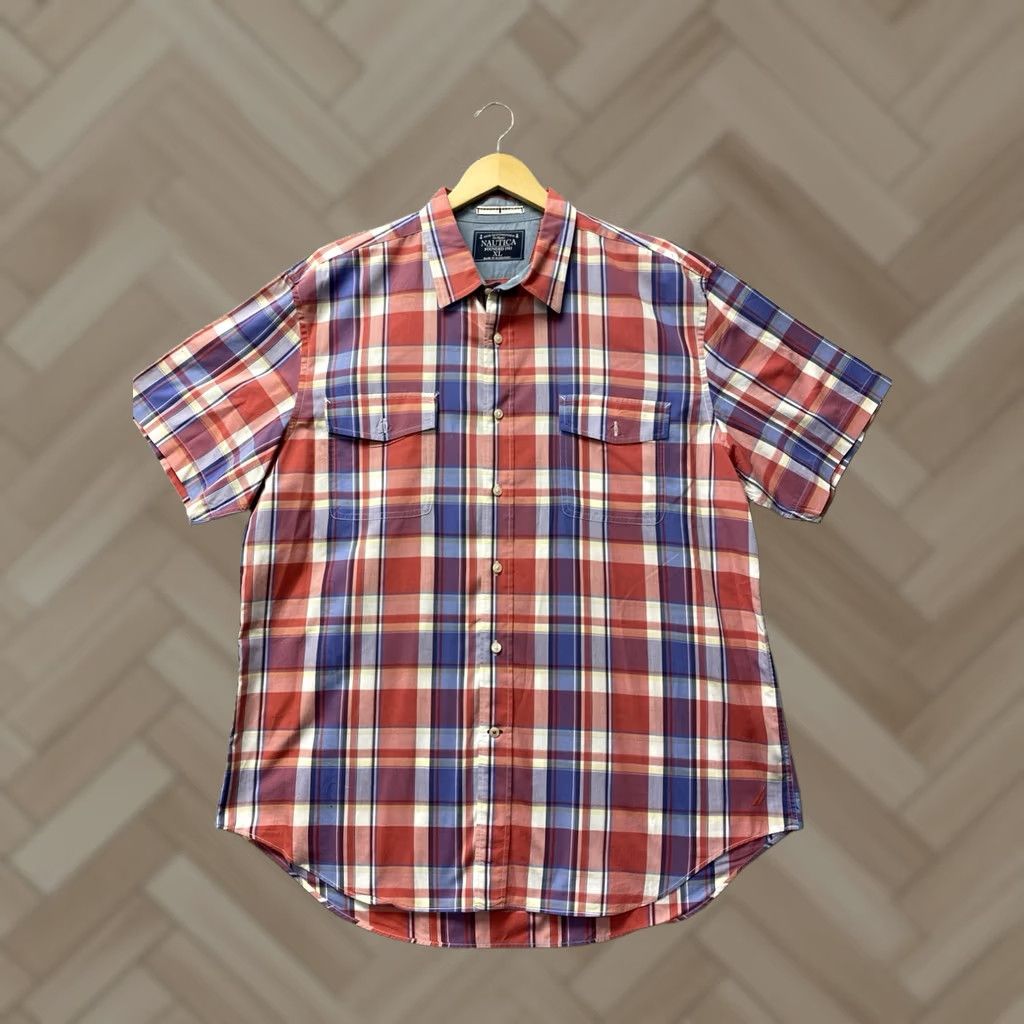 Nautica Nautica Button-Up Shirt Mens XL RED BLUE Plaid Short Sleeve Button-Down Casual Travel Size US XL / EU 56 / 4 - 1 Thumbnail