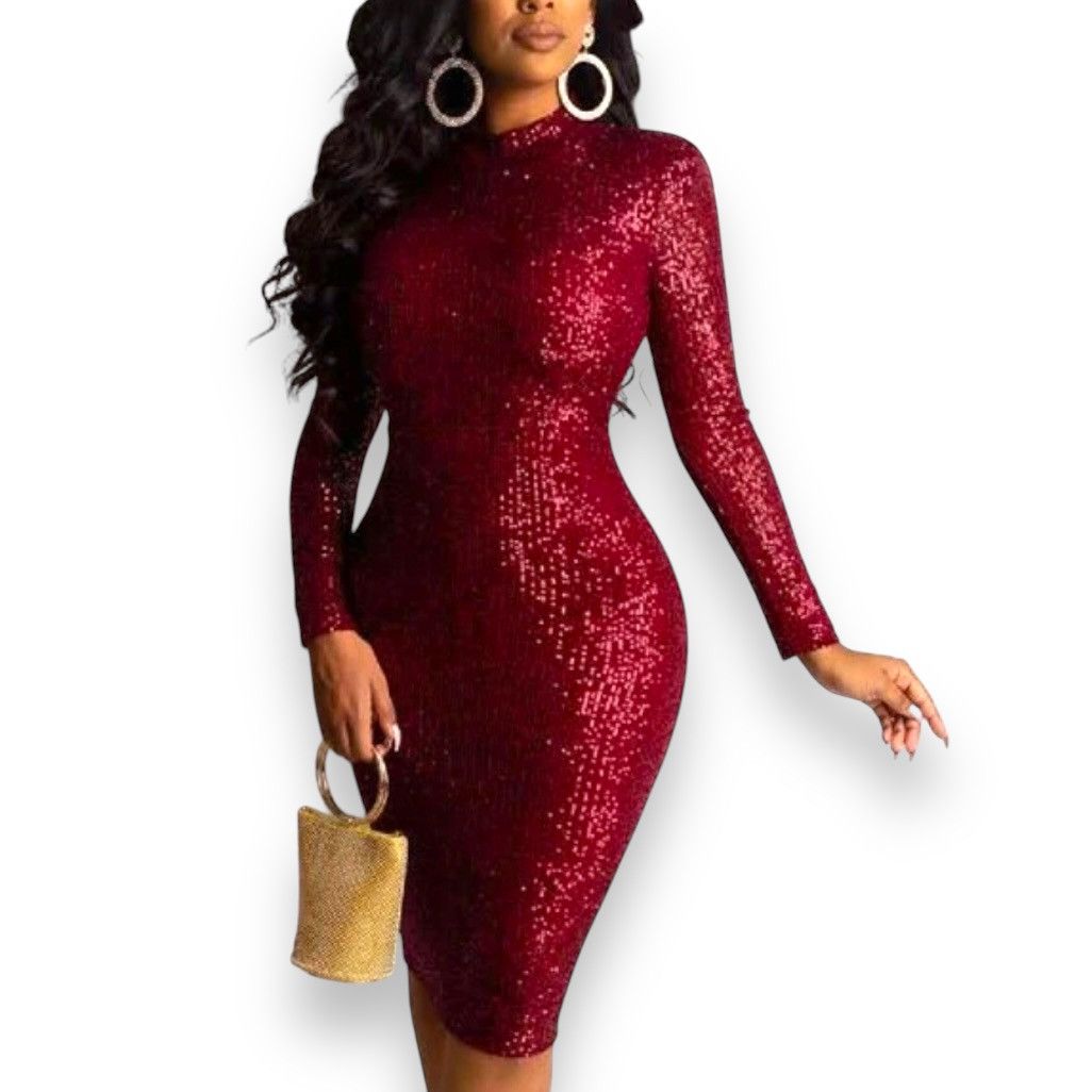 Other Red sequined long sleeve bodycon dress Size L / US 10 / IT 46 - 1 Thumbnail