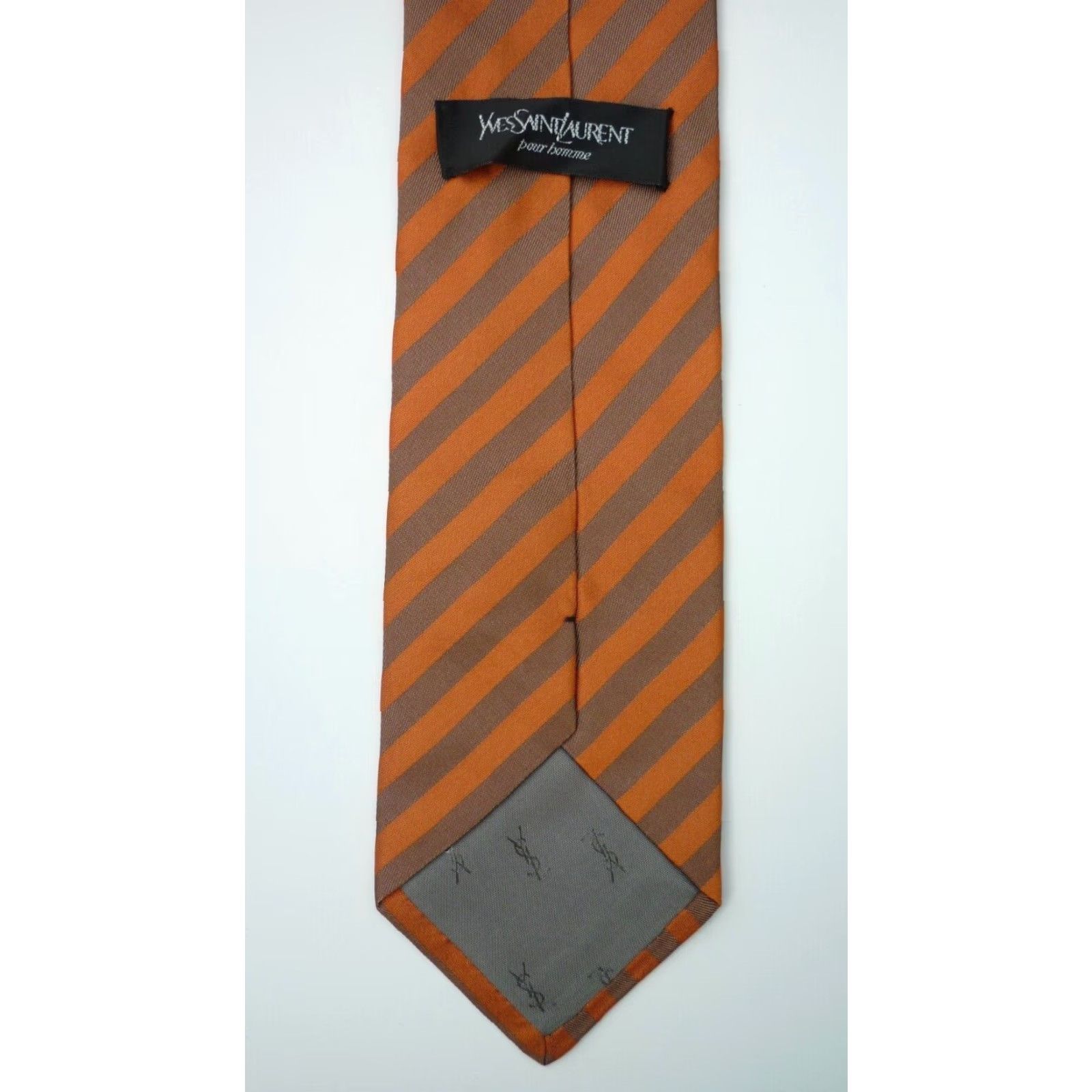 Yves Saint Laurent VINTAGE Yves Saint Laurent Men's Tie Silk 61" Long 3.75" Wide Stripes Made in Italy Orange & Brown Size ONE SIZE - 6 Thumbnail