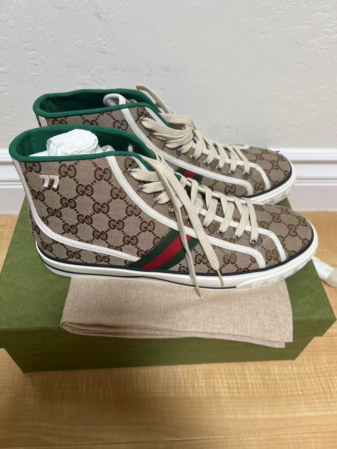 Gucci Gucci Tennis 1977 Canvas High Top Beige GG Print Size US 12.5 / EU 45-46 - 5 Thumbnail