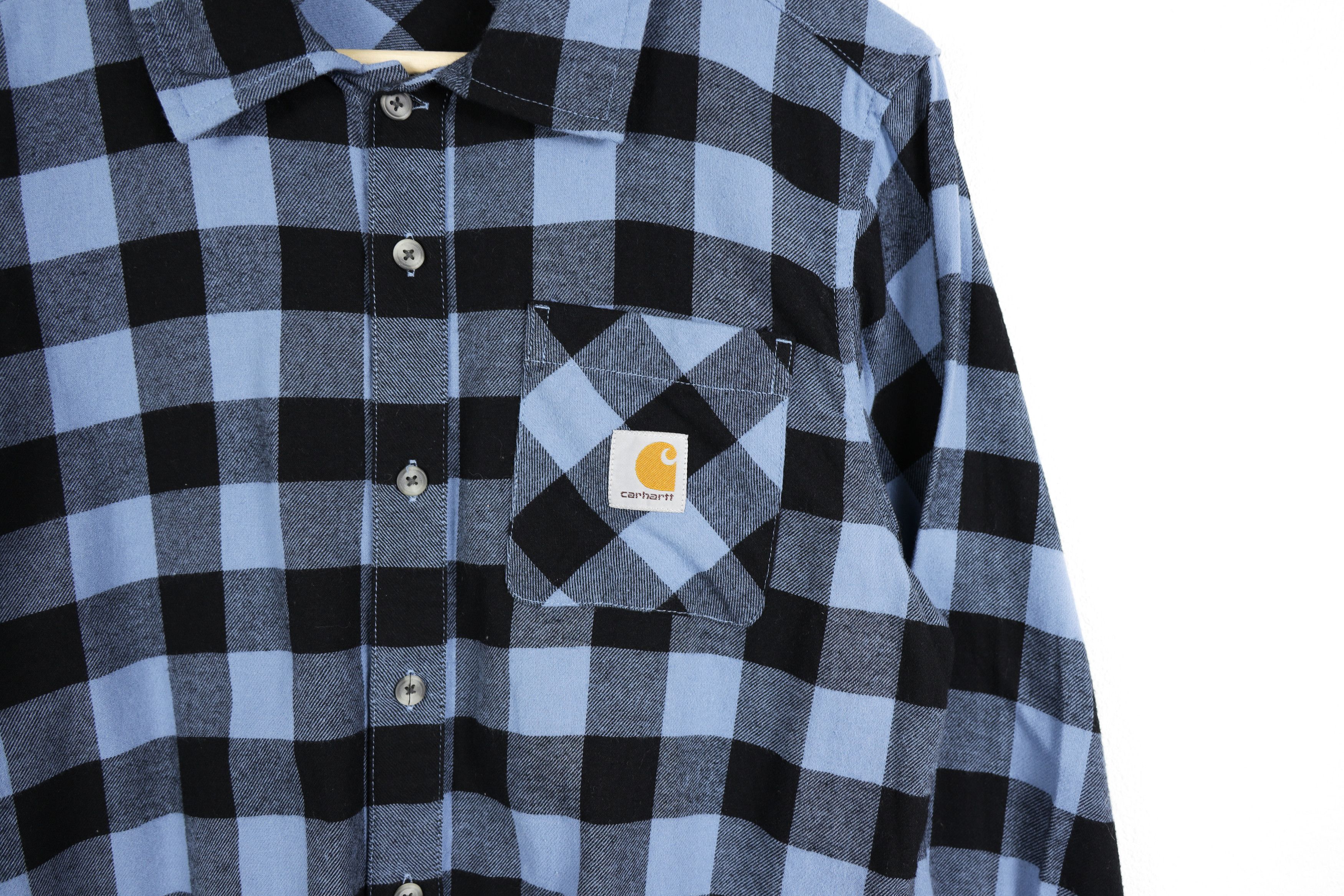 Carhartt × Flannel Vintage Carhartt Pocket Logo Blue Black Check Flannel Shirt Size US S / EU 44-46 / 1 - 4 Thumbnail