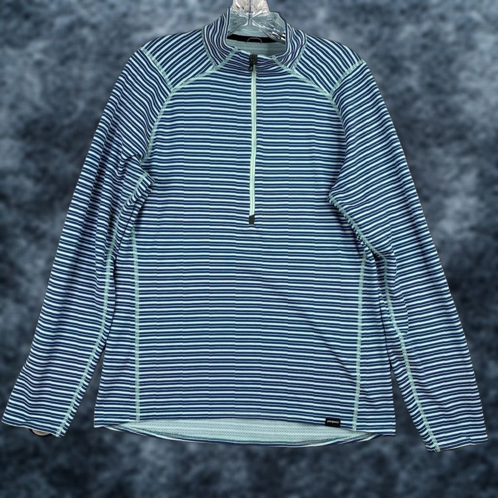 Patagonia Patagonia Capilene3 Midweight Hoodie Shirt Mens M Striped Blue 1/2 Zip Pullover Hiking Size US M / EU 48-50 / 2 - 1 Thumbnail