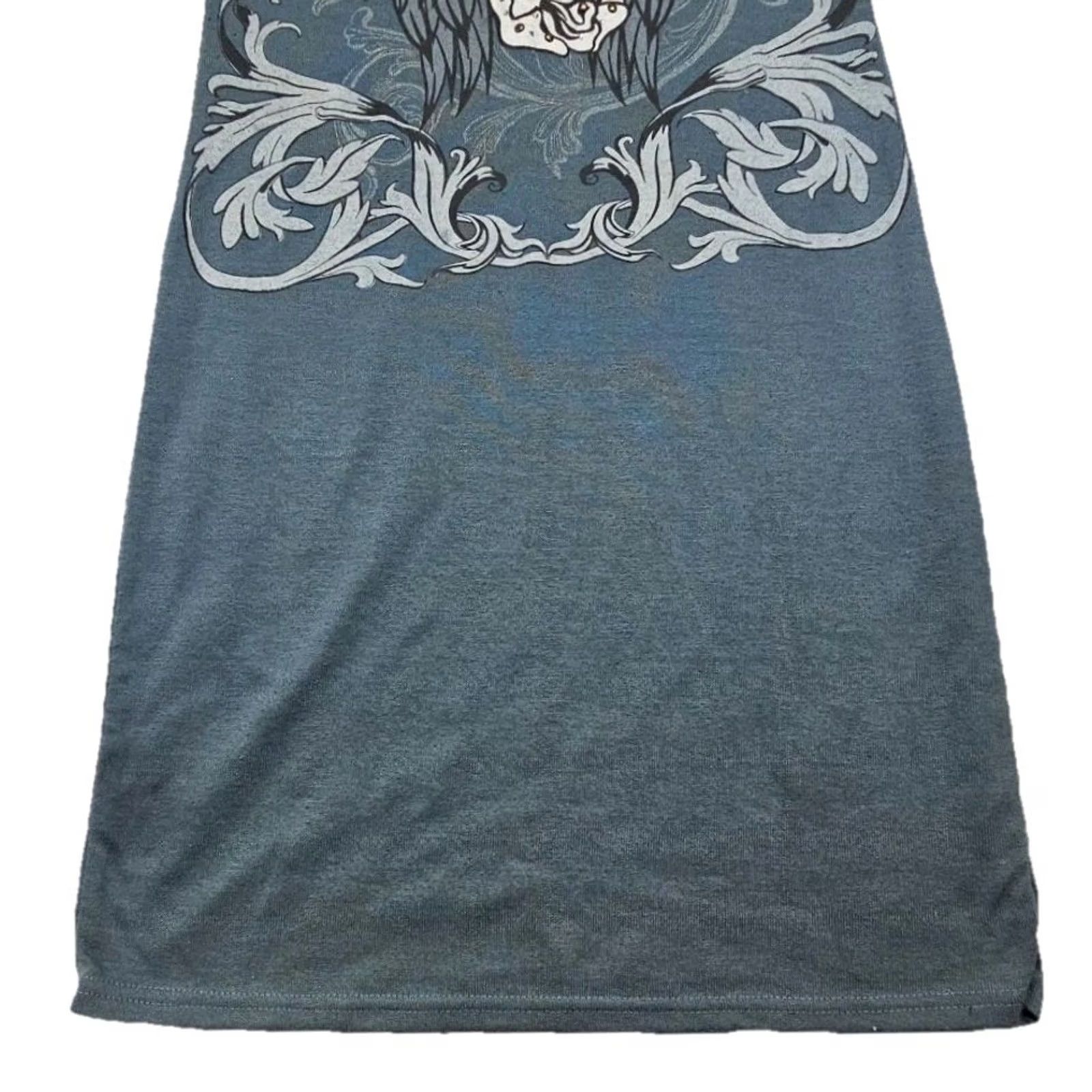 Vintage VINTAGE Y2K Blue Graphic T Shirt Dress Angel Wings Roses Grunge Gothic Women’s Medium Size M / US 6-8 / IT 42-44 - 6 Thumbnail