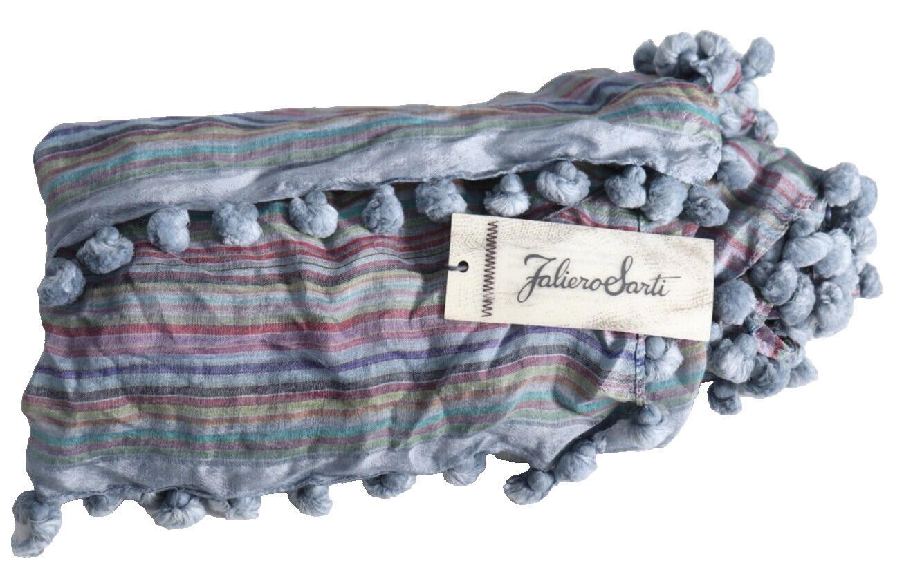 Designer Faliero Sarti Unisex 90 X 95 Blue Striped Sombrino Scarf NWT Size ONE SIZE - 9 Thumbnail