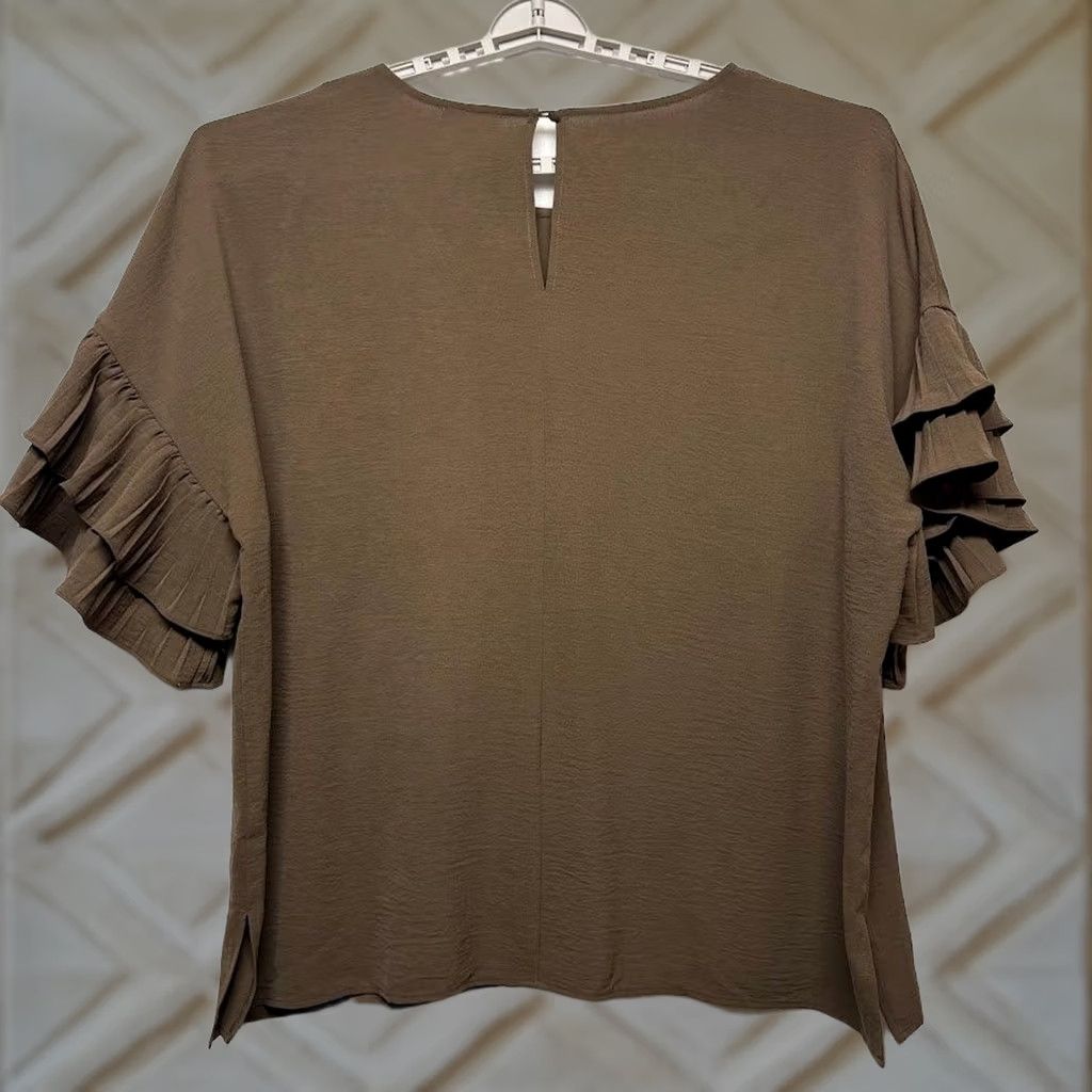 Vintage Oddi Cap Womens 3XL Brown Tiered Ruffle Sleeve Blouse Keyhole Back NWT Women Size Size XXL / US 16-18 / IT 52-54 - 1 Thumbnail