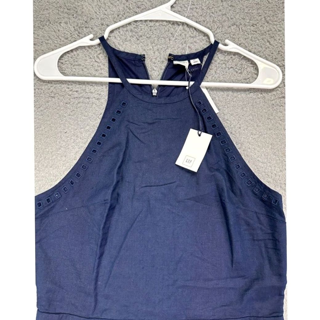 Gap VINTAGE Gap Dress Womens 4T Tall Halter Navy Linen Cotton Embroidered Fit & Flare NEW Size S / US 4 / IT 40 - 6 Thumbnail