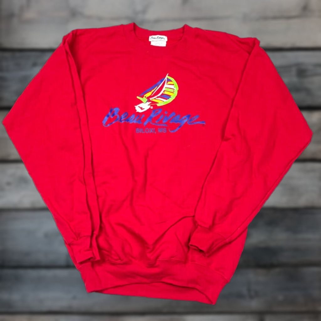 Vintage VINTAGE Beau Rivage Men’s Sweatshirt Pullover Red Graphic Print Cotton Blend 90s Sailing Mississippi M Size US M / EU 48-50 / 2 - 1 Thumbnail