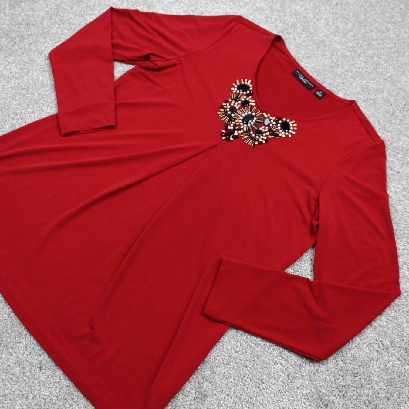Vintage Susan Graver Artisan Shirt Womens XS Red Embellished Polyester L/S Shirt Size XS / US 0-2 / IT 36-38 - 3 Thumbnail