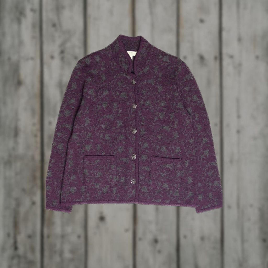 Vintage VINTAGE Appleseed's Petites Cardigan Sweater Front Pockets Large Purple Wool Womens Size L / US 10 / IT 46 - 1 Thumbnail