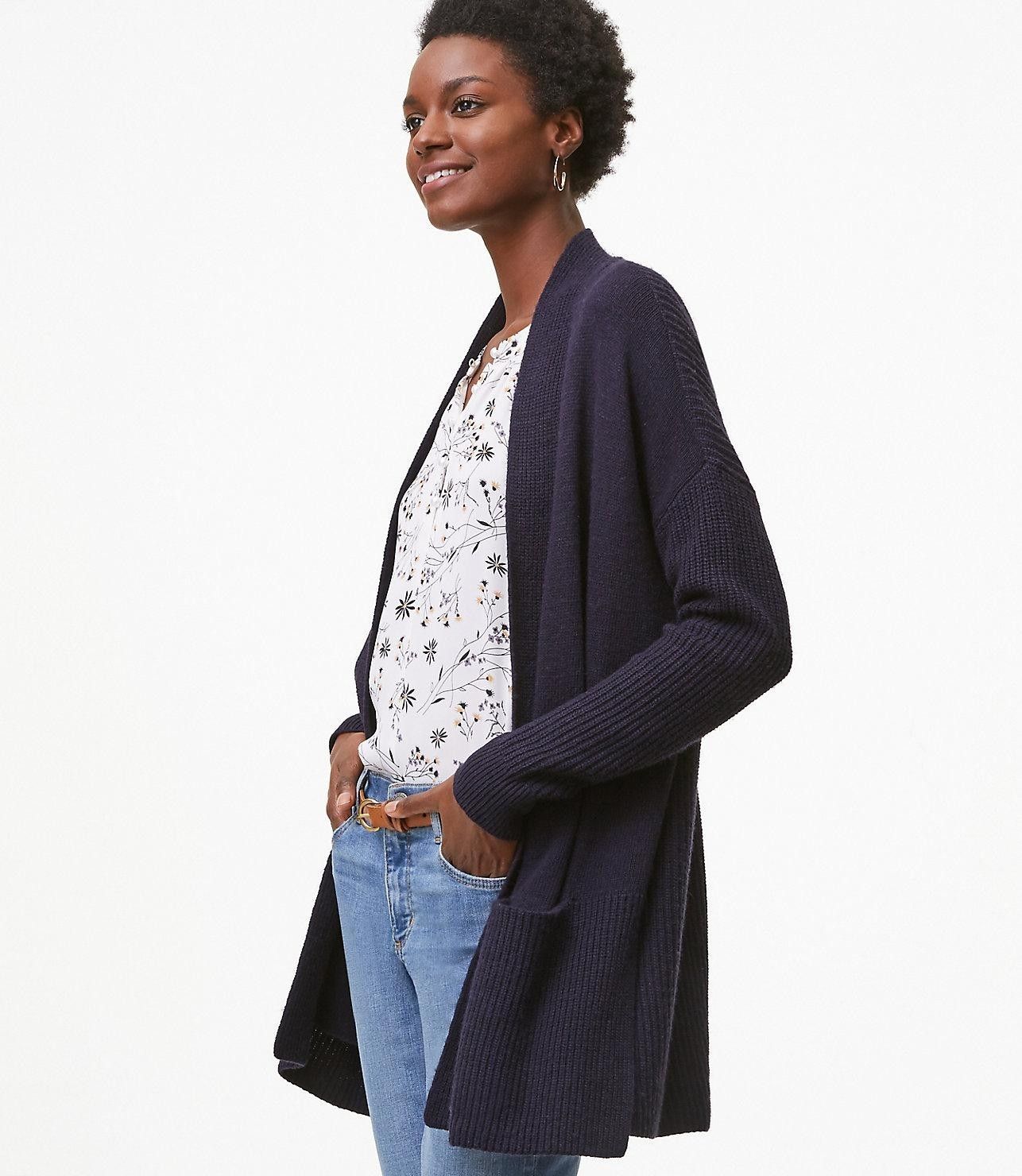Loft Rib Trim Pocket Open Cardigan Sweater in Navy and size Small Size S / US 4 / IT 40 - 1 Thumbnail