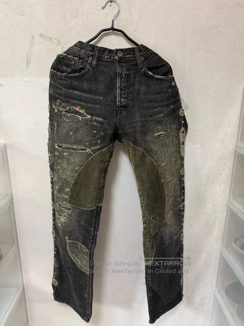 Kapital Black Gemstone Distressed Denim Pants.