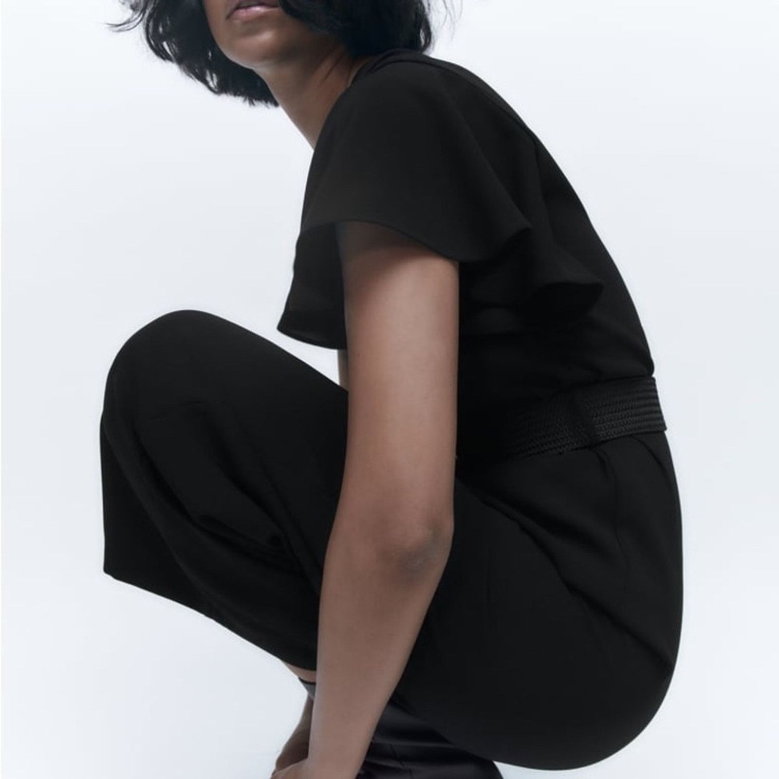 Zara ZARA BELTED RUFFLED JUMPSUIT BLACK Size 26" / US 2 / IT 38 - 6 Thumbnail