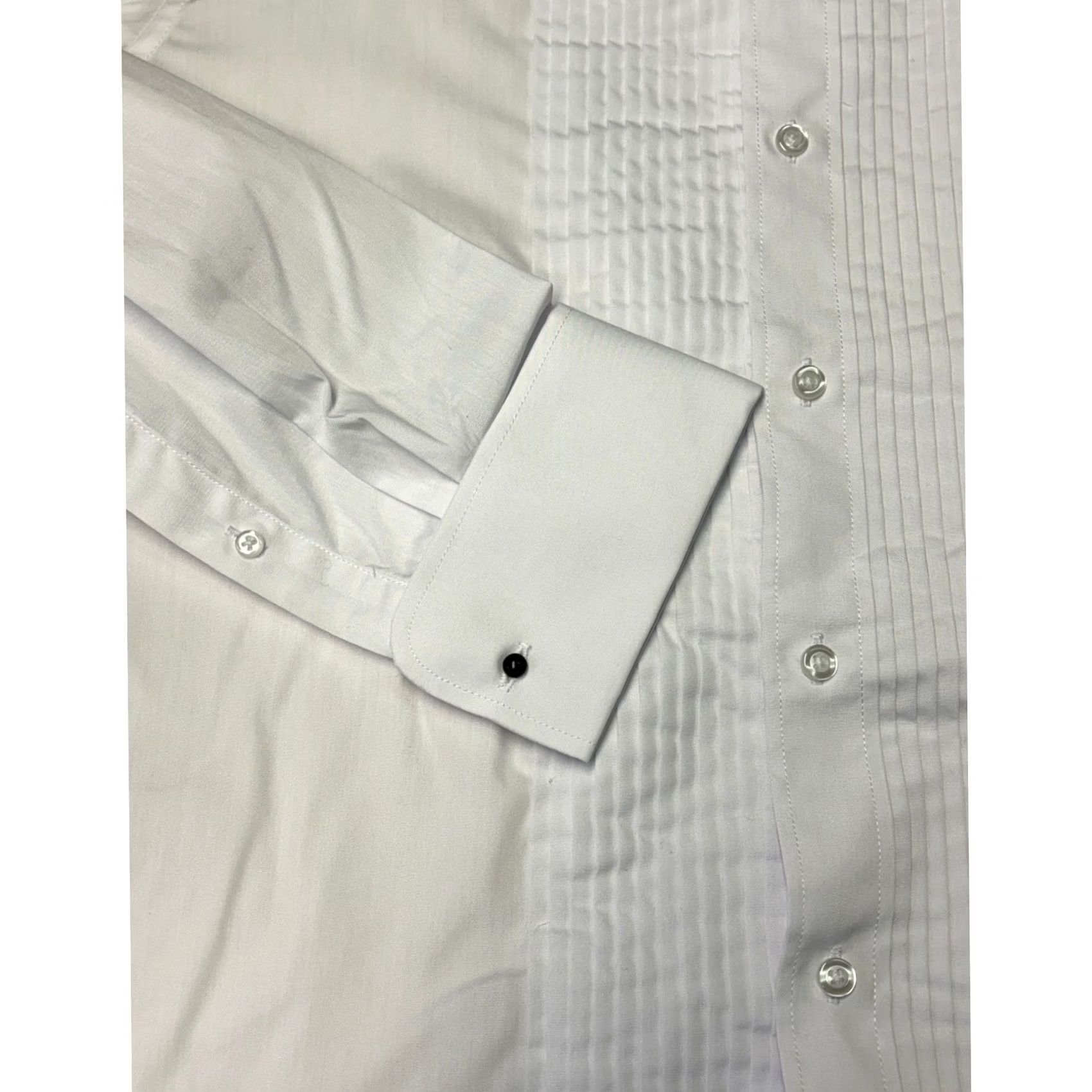 Vintage Milant Mens White Pleated Tuxedo Shirt Formal Dress 15 34/35 Cotton Blend French Cuff Classic Fit White Tuxedo Shirt Mens Weddings Black Tie Size 40R - 2 Thumbnail