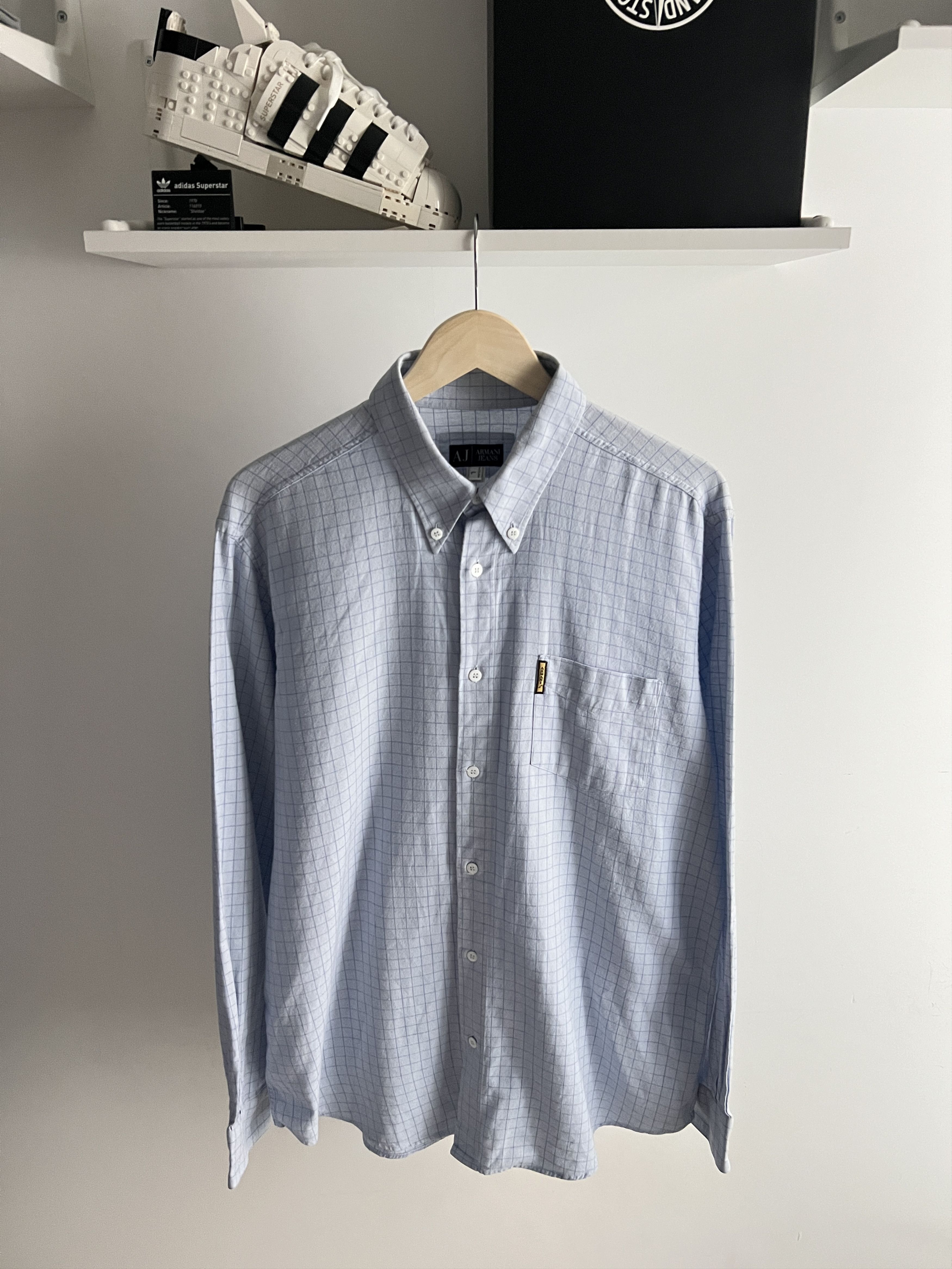 Designer × Emporio Armani × Vintage Vintage 90s Armani Jeans Designed Button Up Shirt Checkered Size US L / EU 52-54 / 3 - 1 Thumbnail