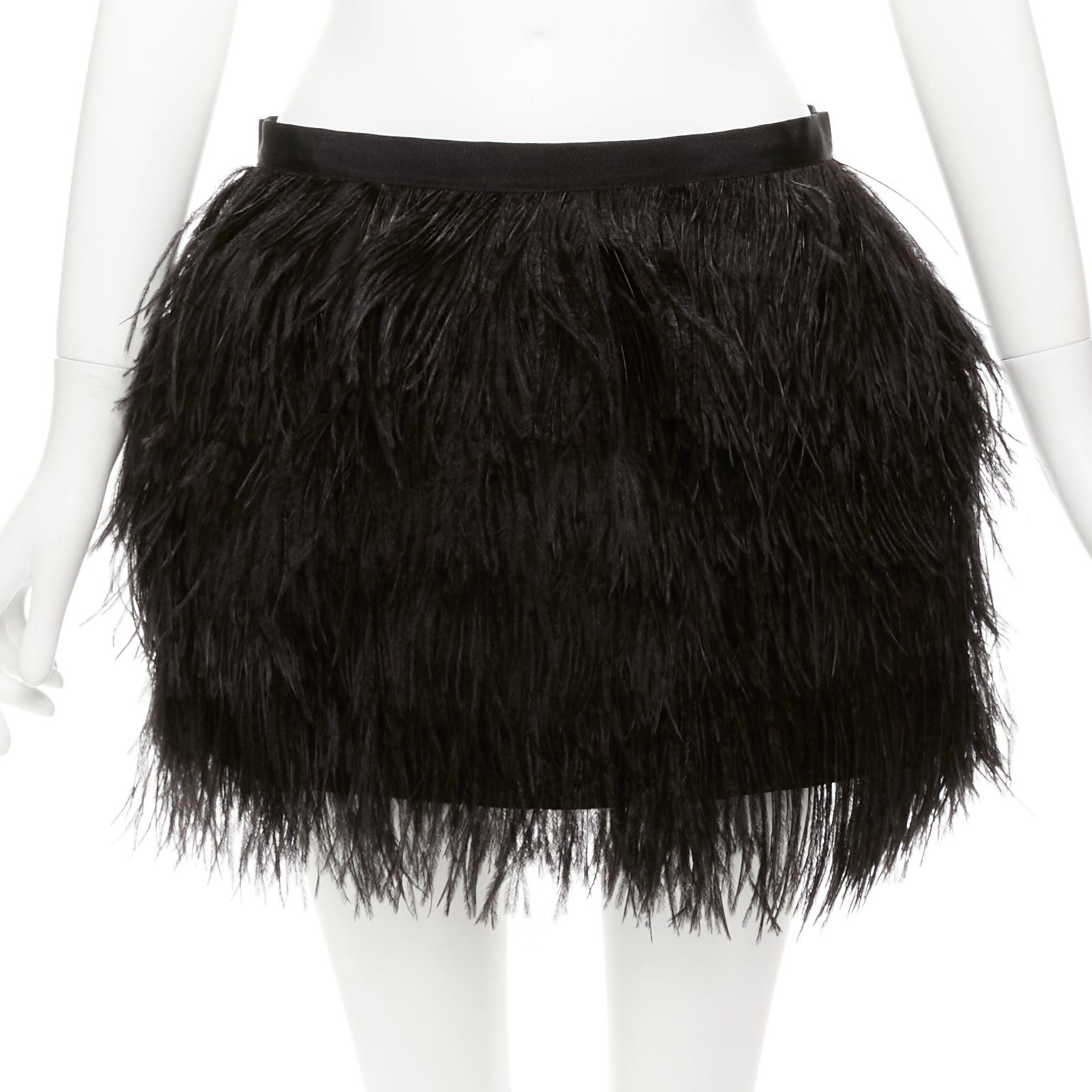 image of Haute Hippie Black Rooster Feather Silk Lined Mid Waist Mini Skirt Xs, Women's (Size 26)