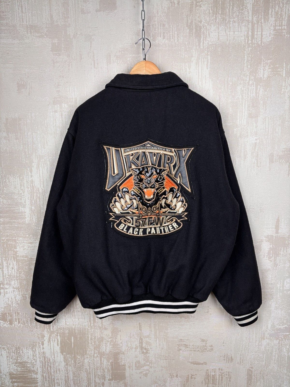 Vintage Vintage Black Panther College Bomber Jacket Wool Blend Size US XL / EU 56 / 4 - 2 Thumbnail