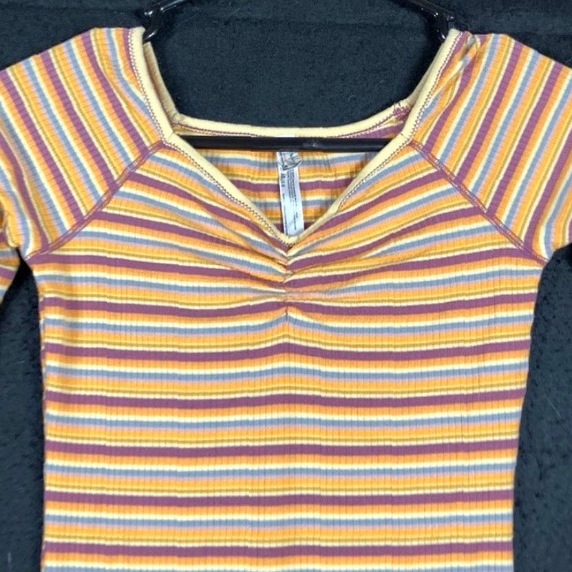 Free People Free People Bodysuit Yellow Striped One Piece Womens S XS Put a Stripe On It Thong Back Preppy casual normcore Cute Size S / US 4 / IT 40 - 2 Thumbnail