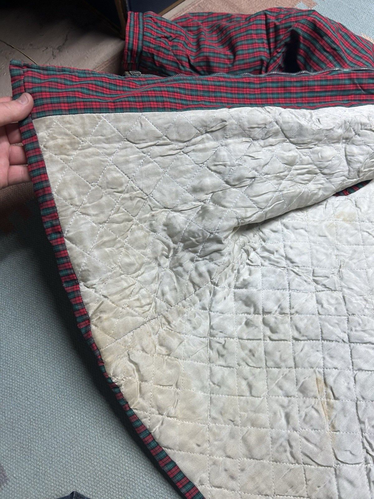 Vintage 50s quilt lined jacket crown zip 3 pocket cotton plaid S/M? Size US M / EU 48-50 / 2 - 12 Thumbnail