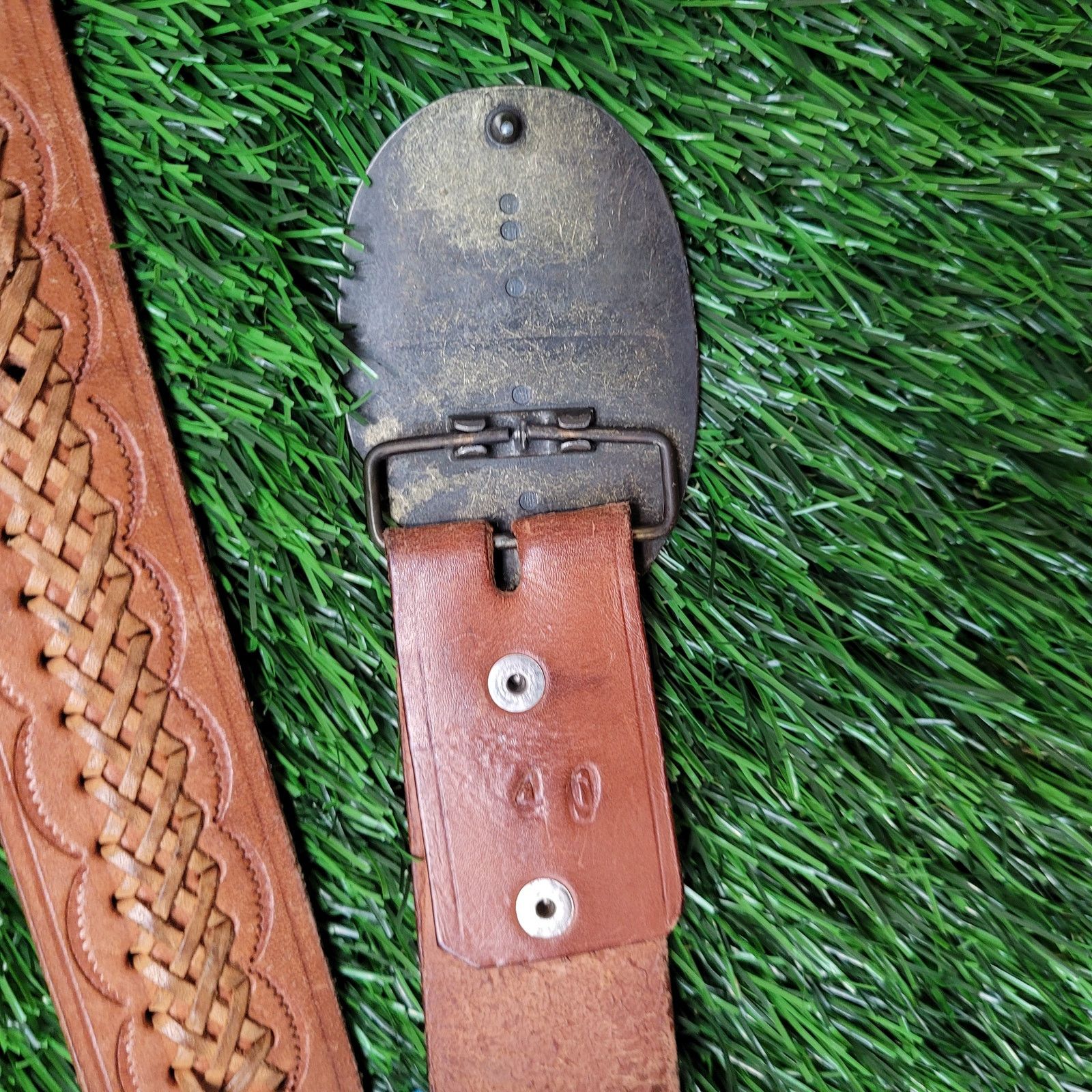 Vintage VTG Hand Tooled Leather Belt Cowboy Duck Buckle 36-43 Waist Size 38 - 5 Thumbnail