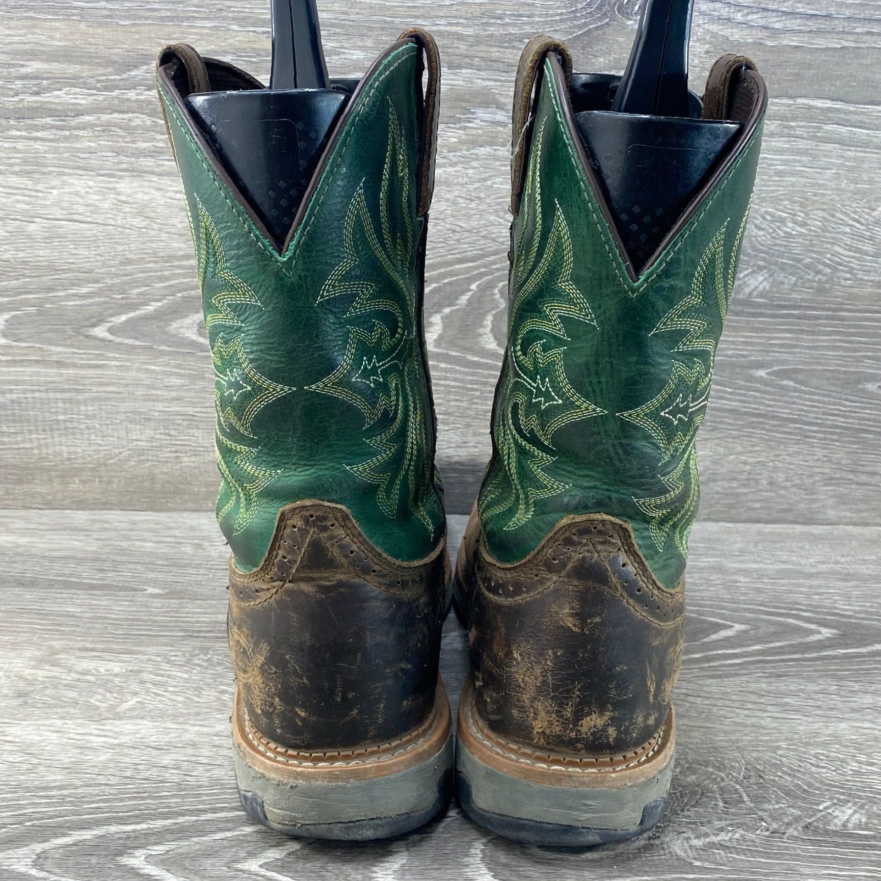 Justin Boots Justin Mens 9 D Waterproof Boots Work Cowboy Leather Square Toe Brown Green Boots Mens Size US 9 / EU 42 - 6 Thumbnail