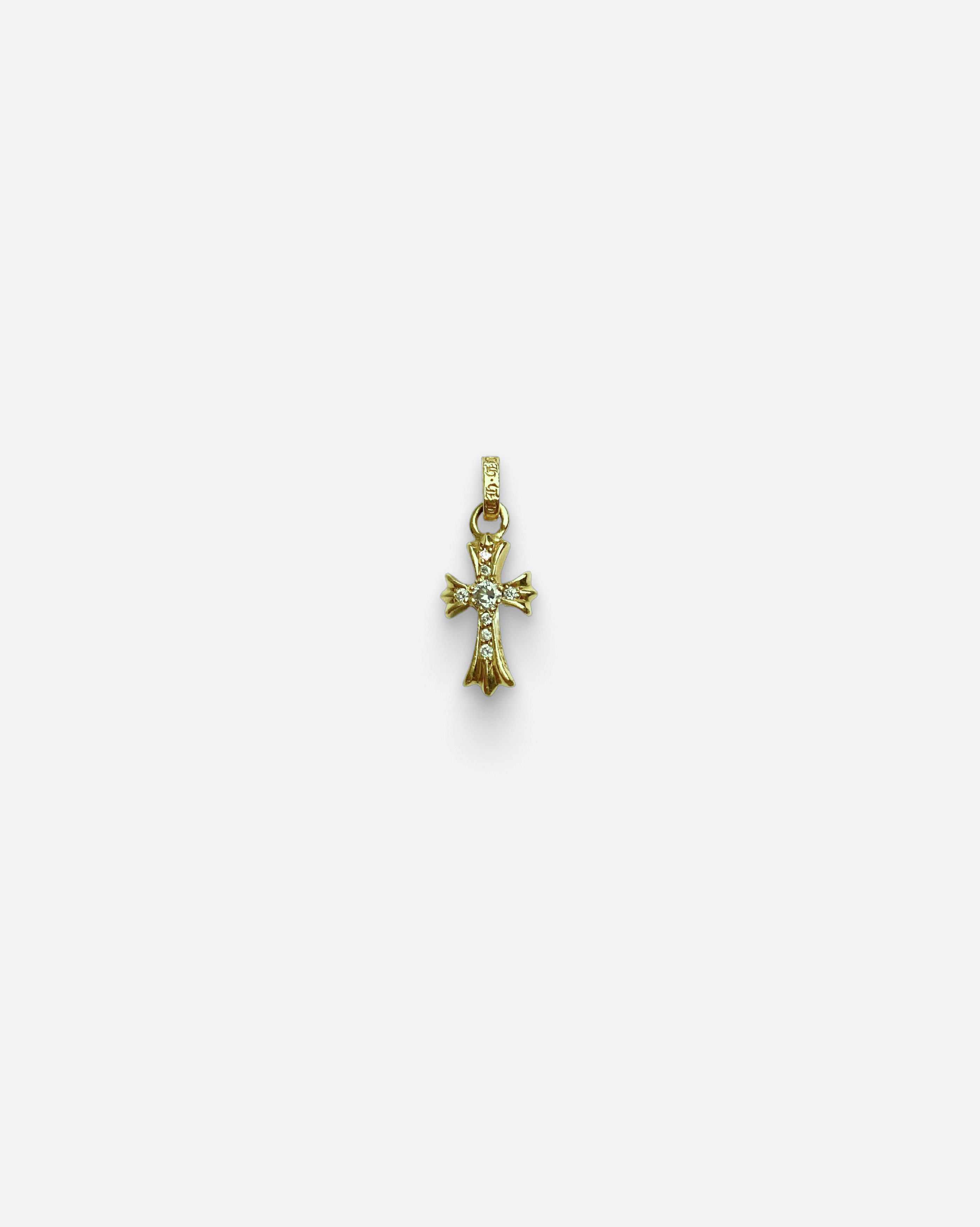 image of Chrome Hearts 22K Gold Baby Fat With Pave Diamonds Cross, Men's