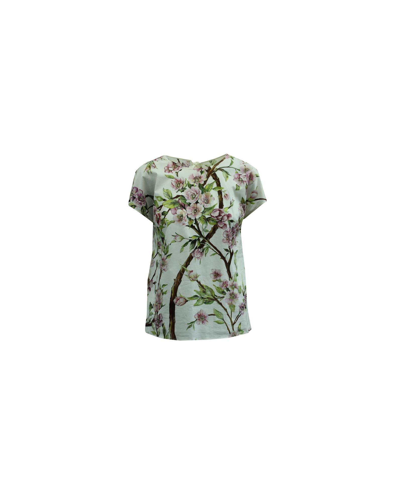 image of Dolce Gabbana Cherry Blossom Print White Cotton Top By Dolce & Gabbana, Women's (Size XS)