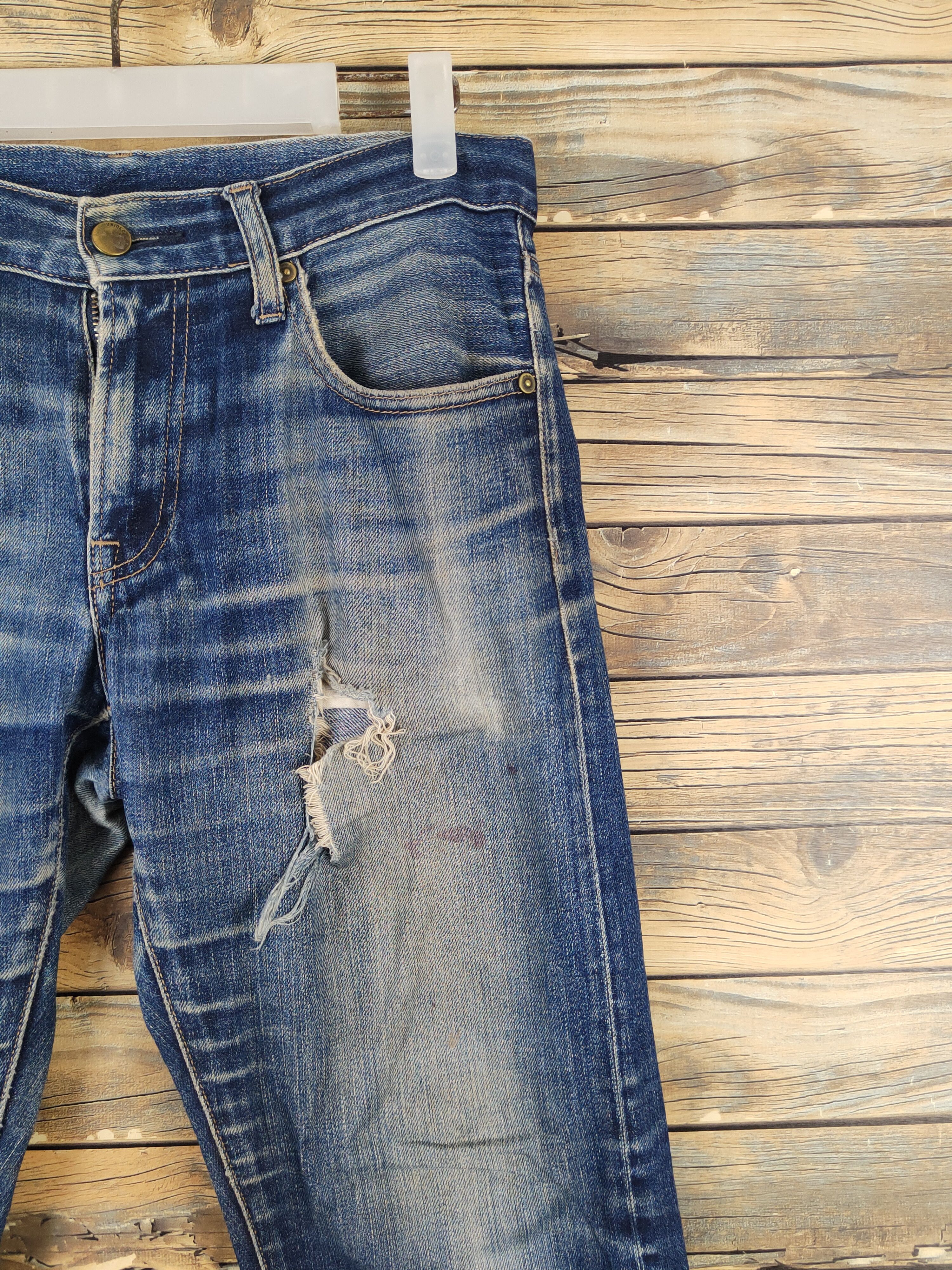 Japanese Brand Uniqlo Dark Blue Distressed Ripped Jeans#W1396 Size US 31 - 5 Thumbnail