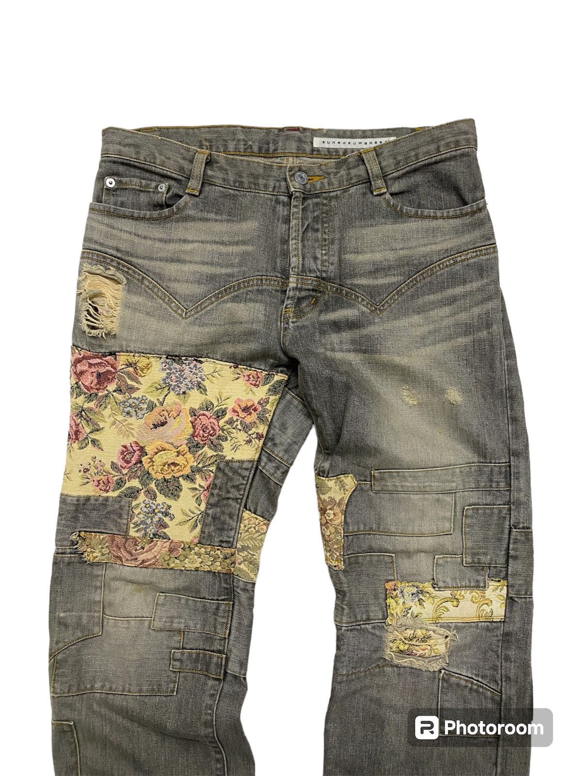 Designer × Issey Miyake × Japanese Brand Issey Miyake Sunaokuwahara Floral Patchwork Denim Size US 31 - 3 Thumbnail